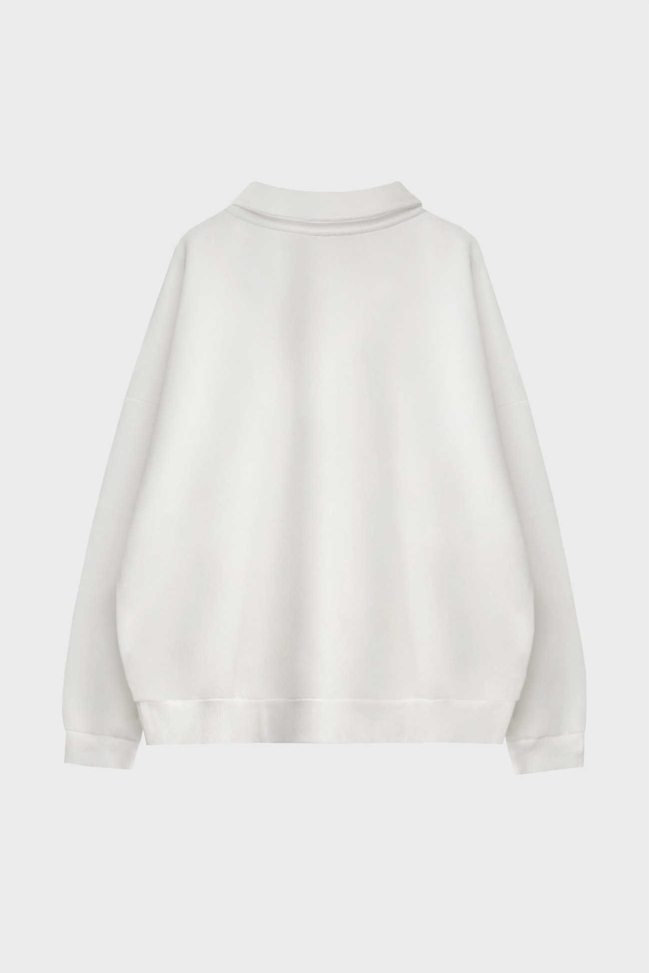Polo Yaka Oversize Beyaz Kadın Sweatshirt