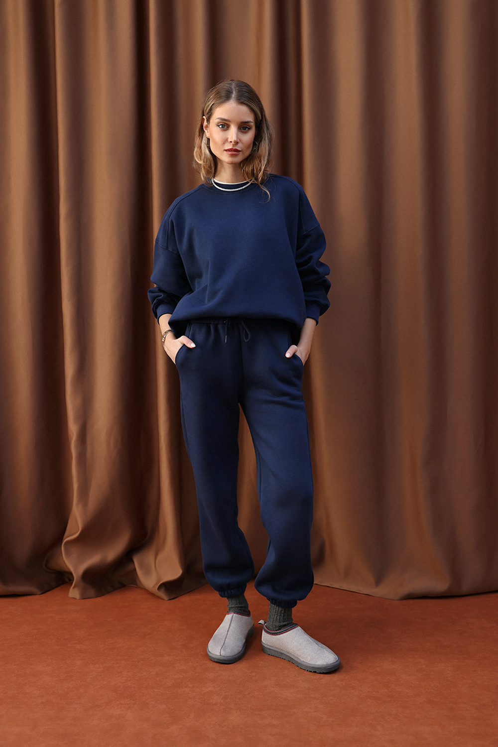 Bisiklet Yaka Oversize Lacivert Kadın Sweatshirt