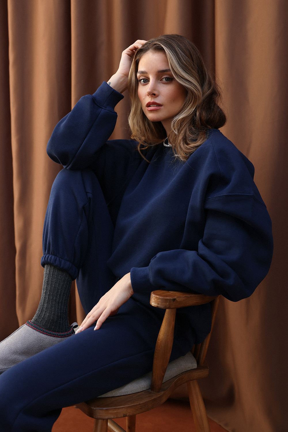 Bisiklet Yaka Oversize Lacivert Kadın Sweatshirt