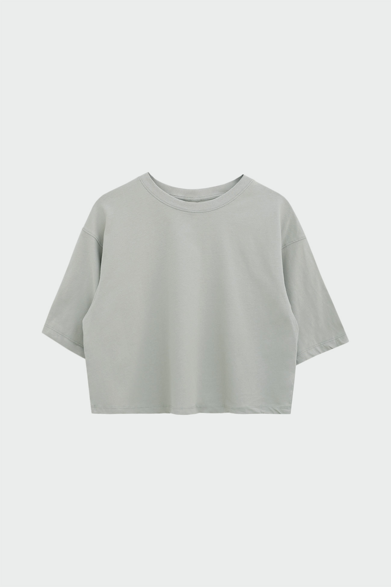 Bisiklet Yaka Crop Haki Kadın Basic Tişört