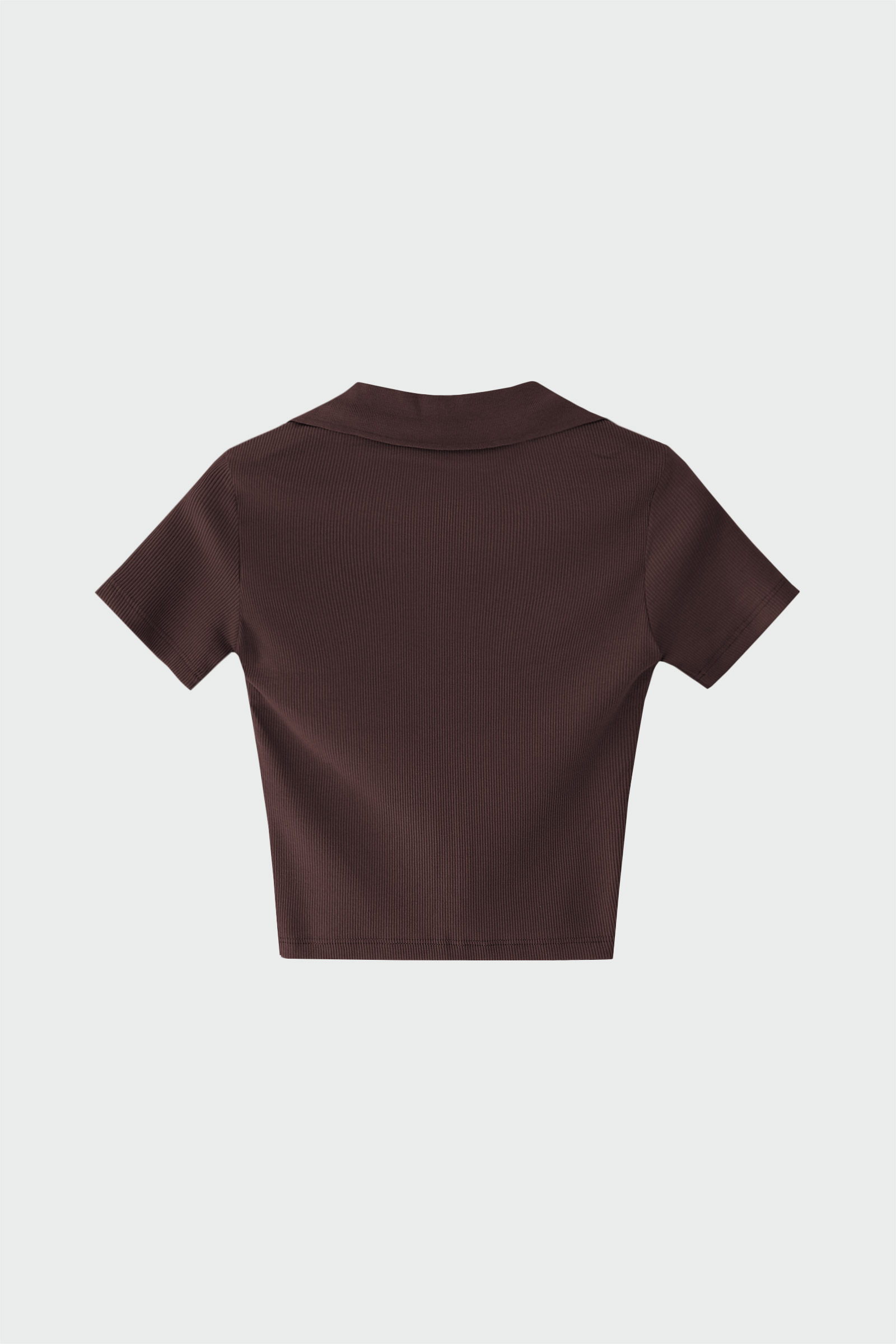 Polo Yaka Fitilli Crop Kahve Kadın Basic Tişört