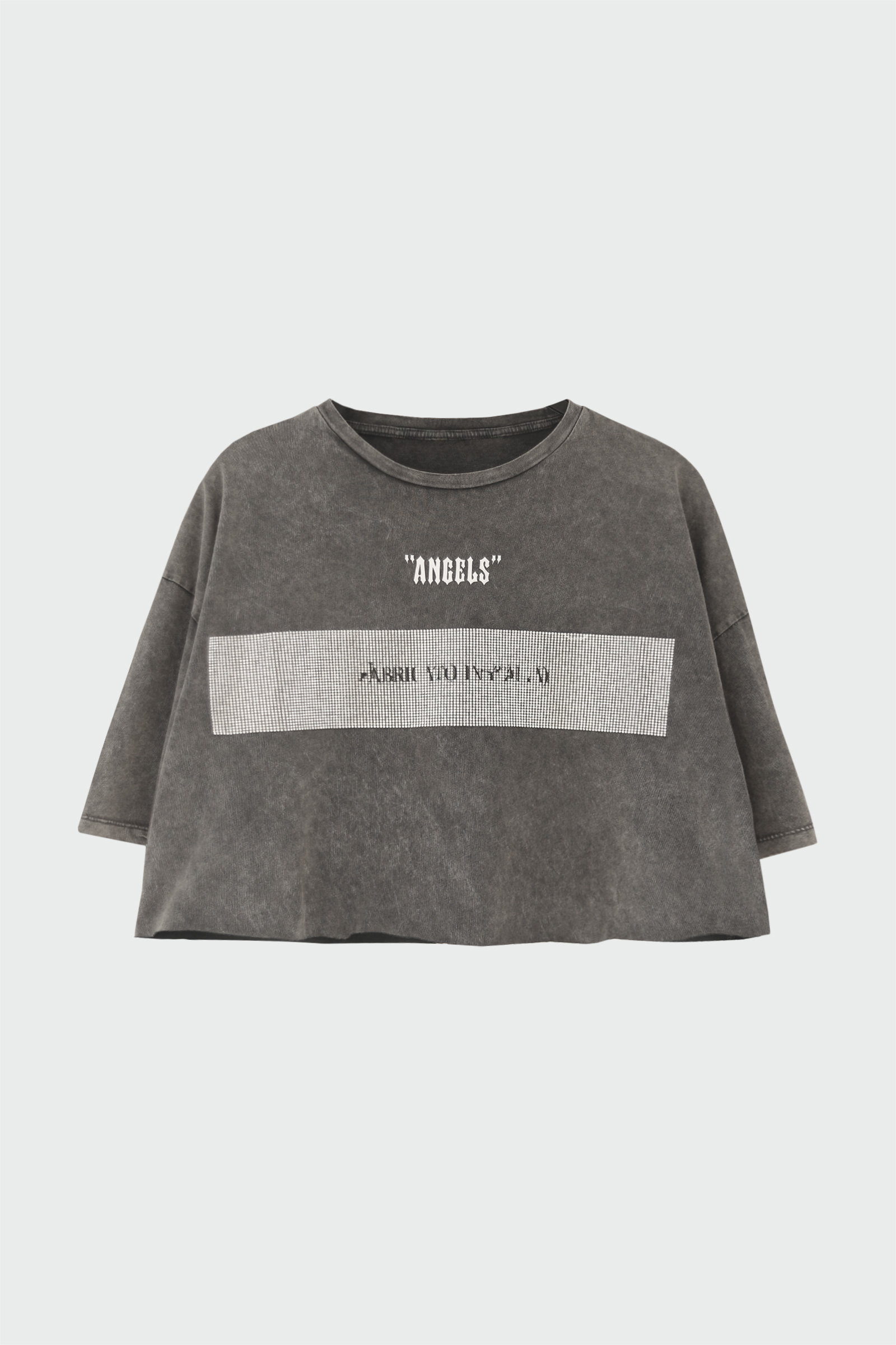 Yıkamalı Angels Crop Füme Kadın T-Shirt