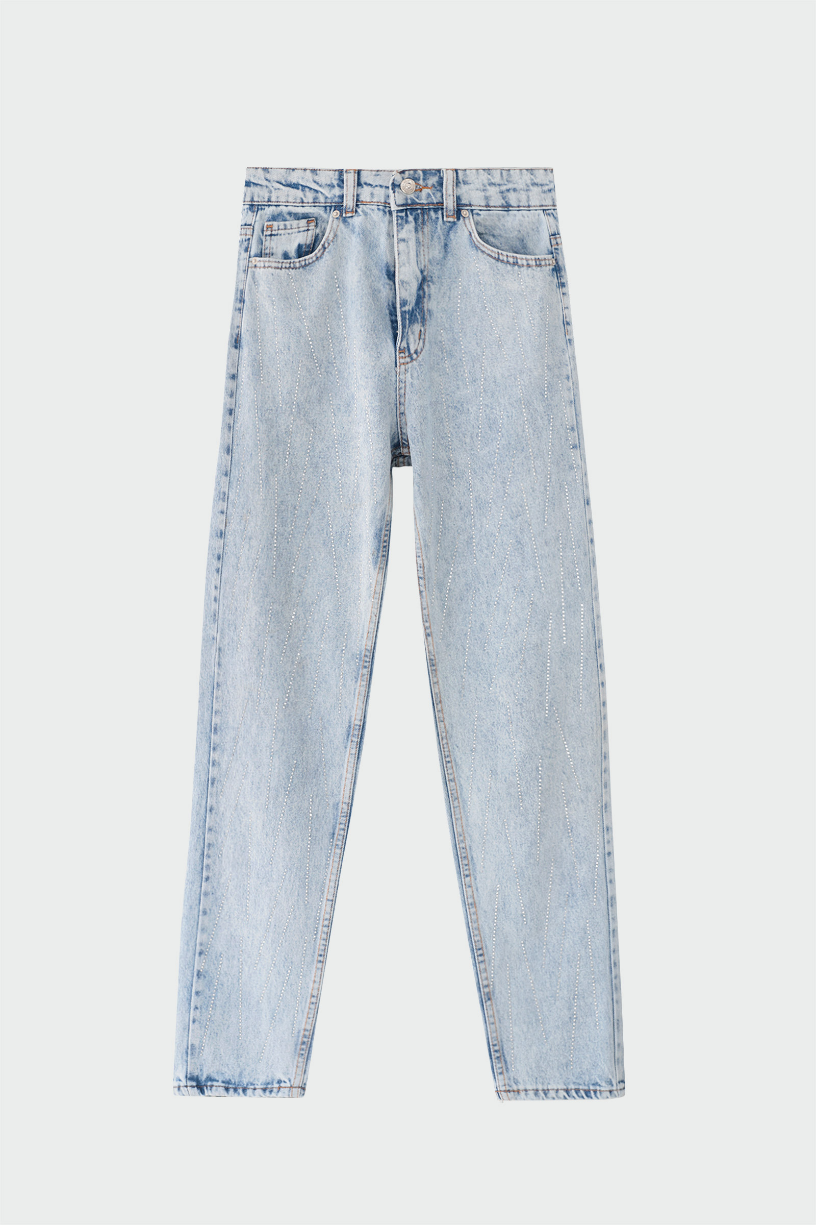 Taş Detaylı Straight Fit Açık Mavi Kadın Jean