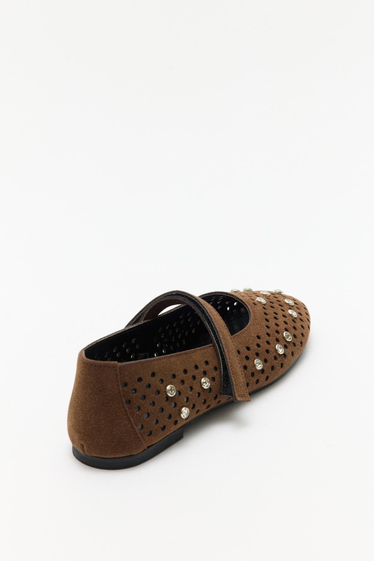 Taş İşlemeli Bantlı Acı Kahve Süet Kadın Babet