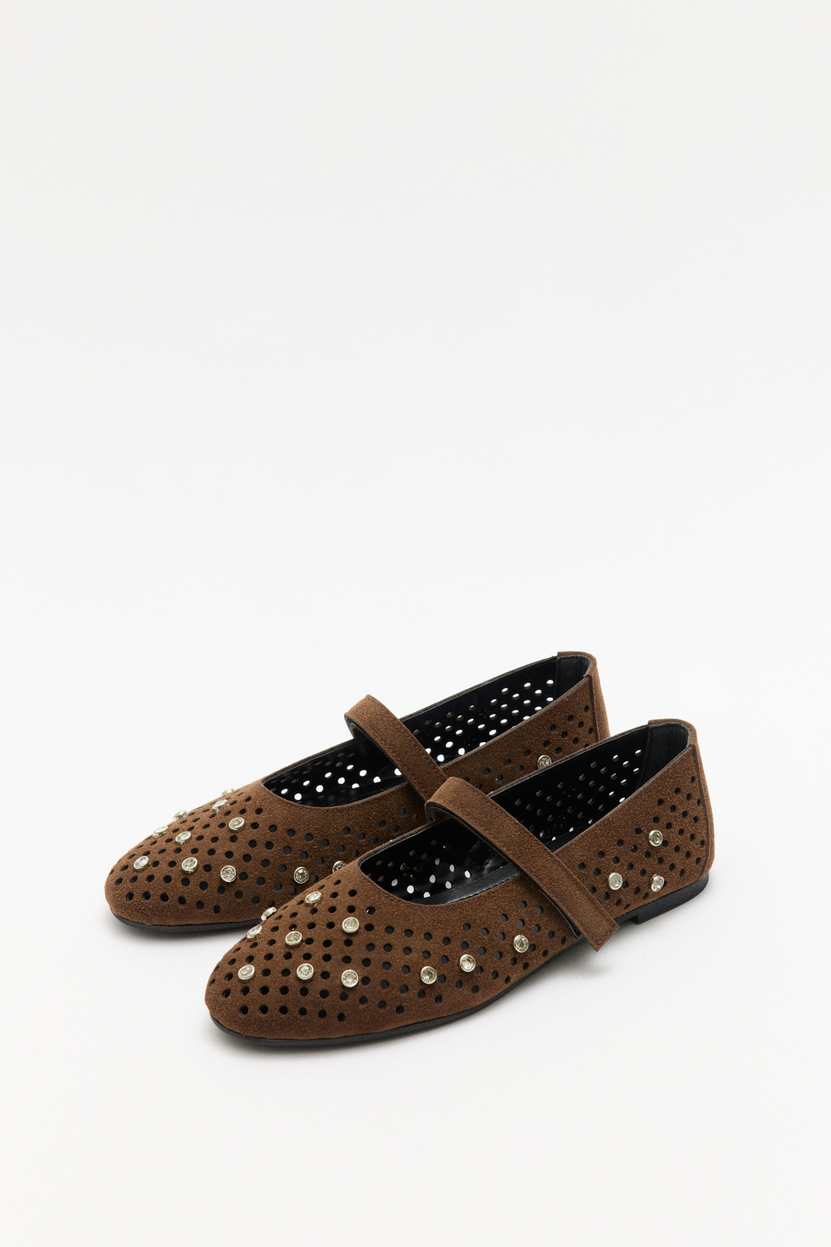 Taş İşlemeli Bantlı Acı Kahve Süet Kadın Babet