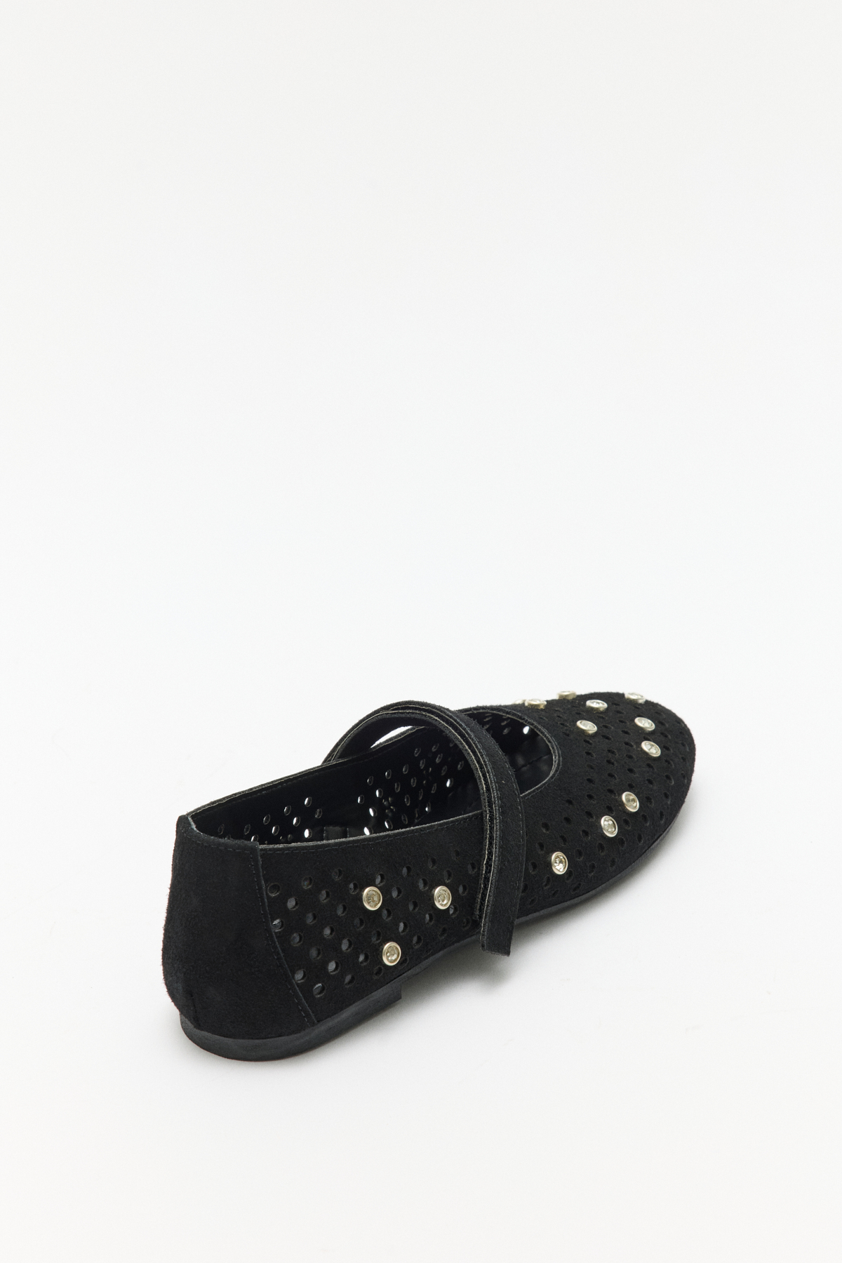 Taş İşlemeli Bantlı Siyah Süet Kadın Babet