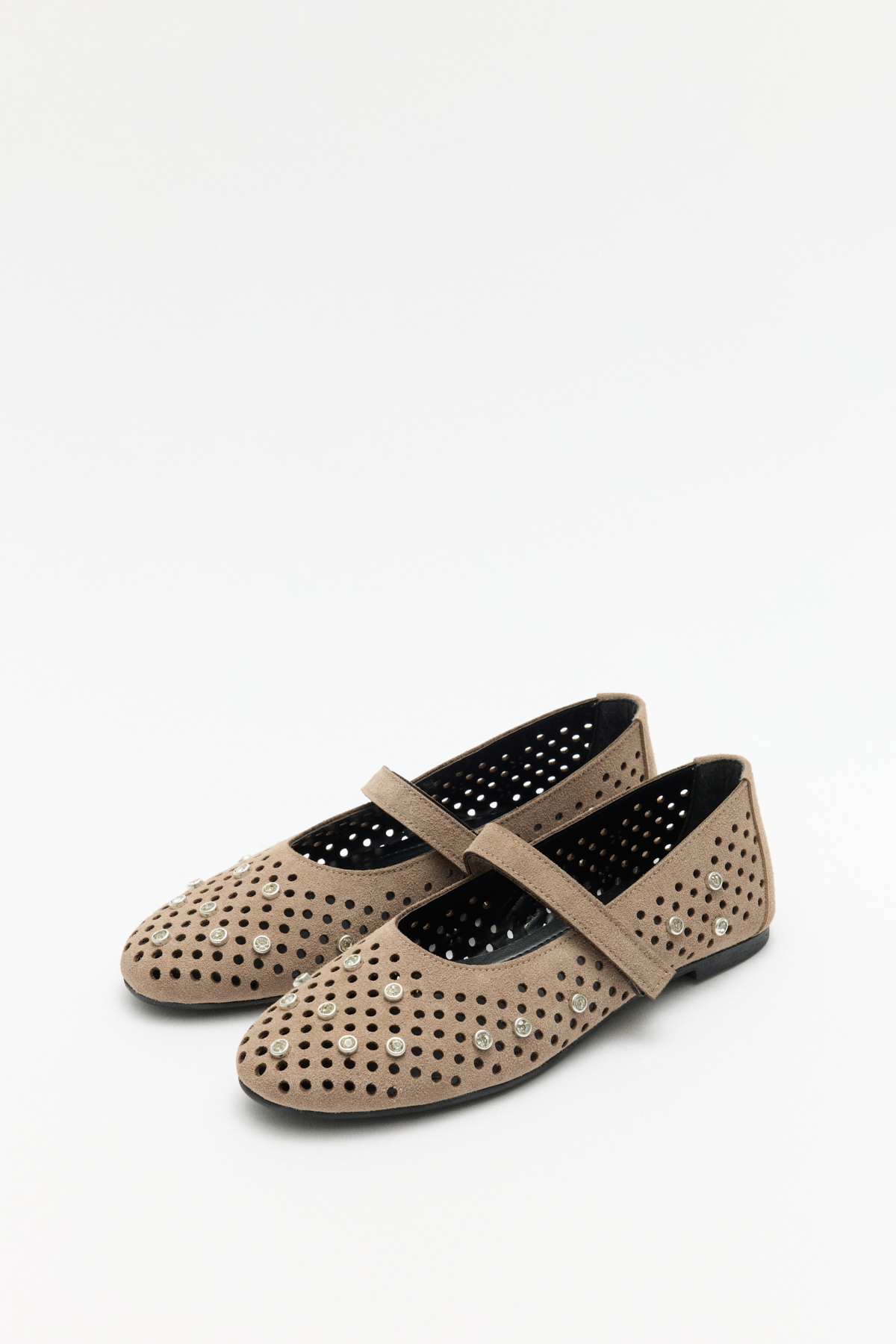 Taş İşlemeli Bantlı Vizon Süet Kadın Babet