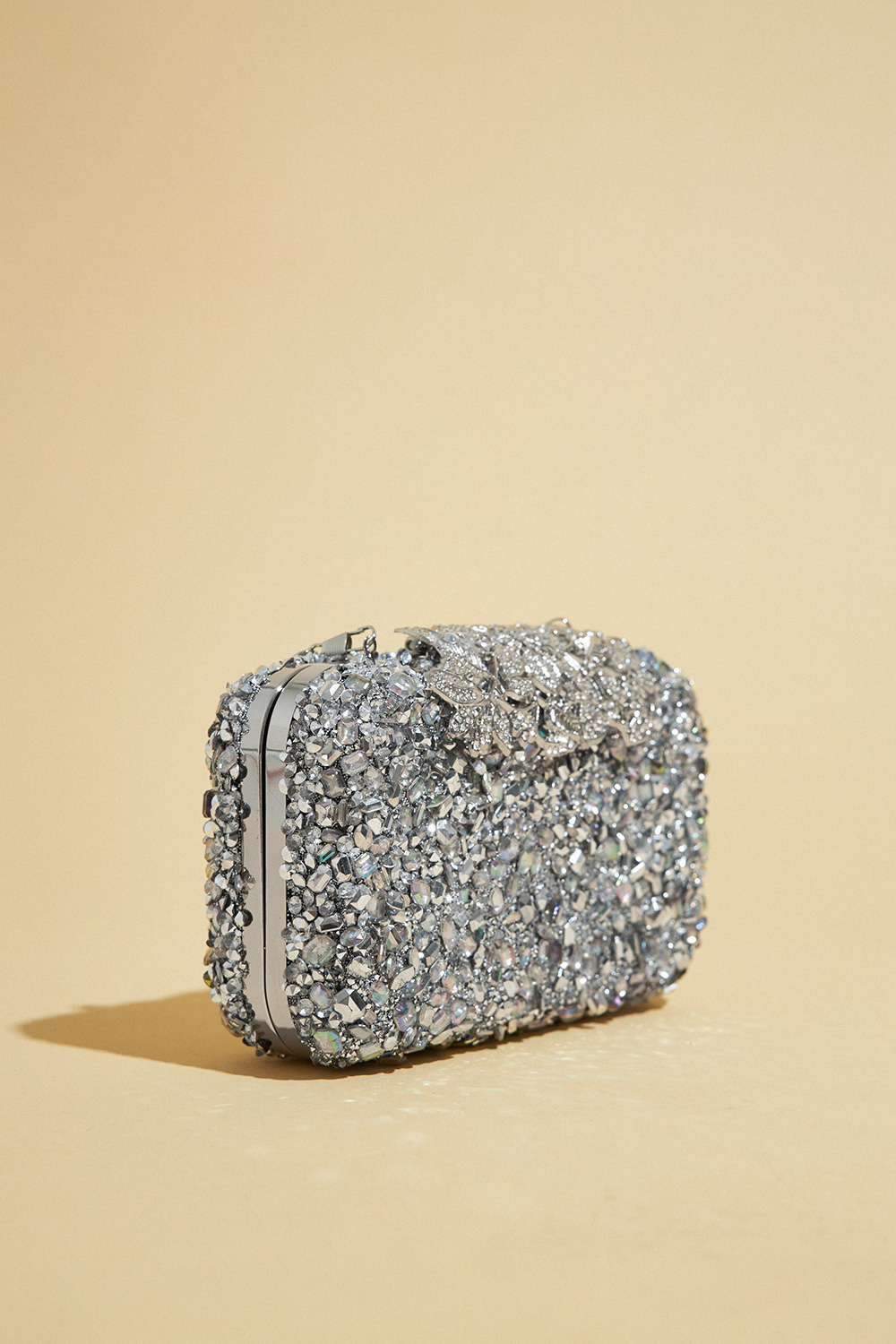 Taşlı Clutch Gümüş Kadın Çanta