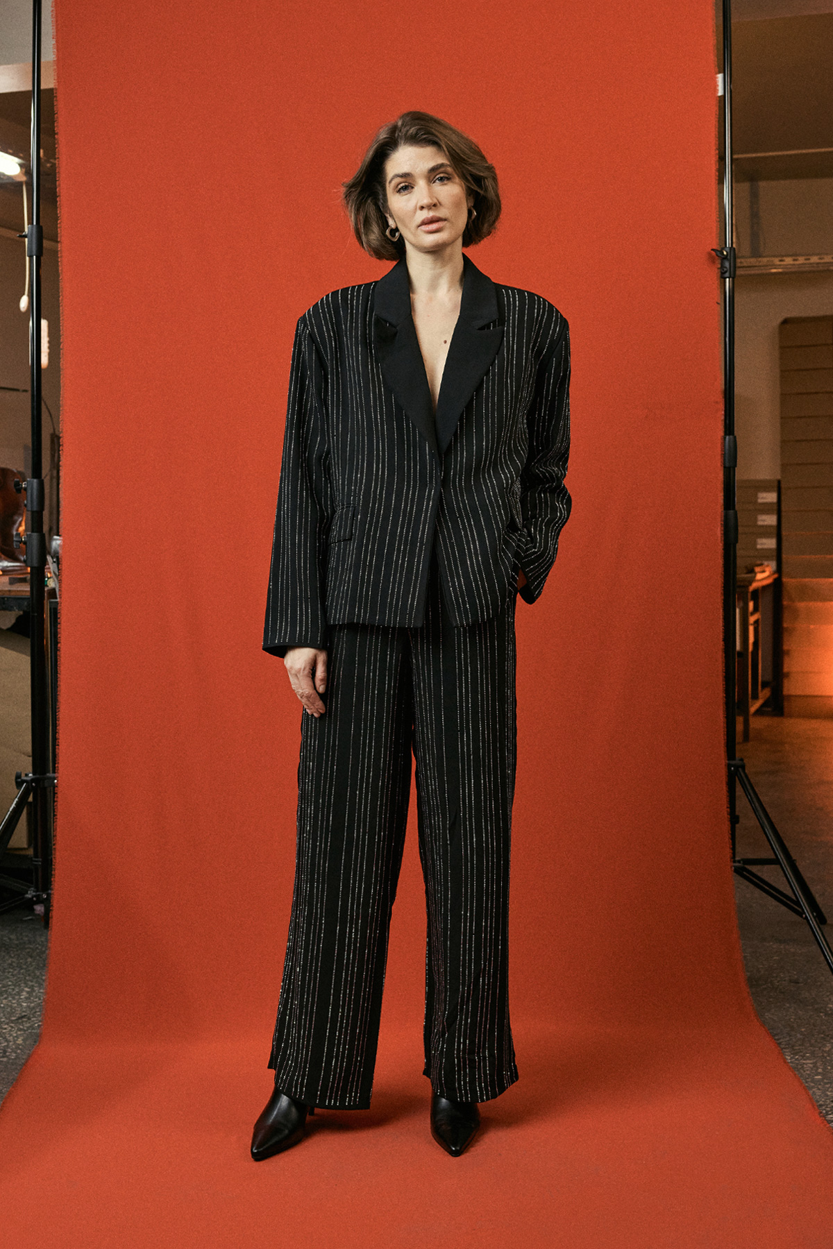 Taşlı Şerit Detaylı Blazer Siyah Kadın Ceket