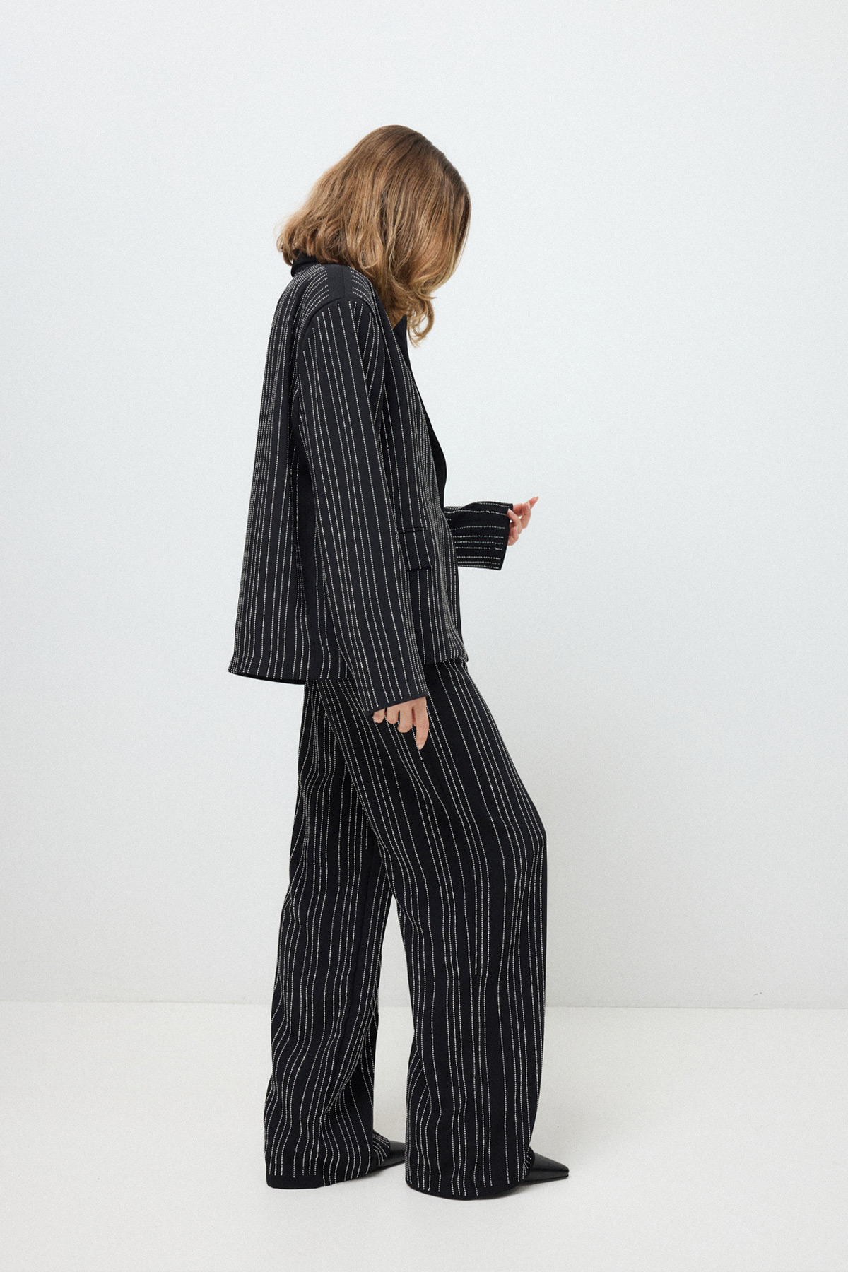 Taşlı Şerit Detaylı Blazer Siyah Kadın Ceket