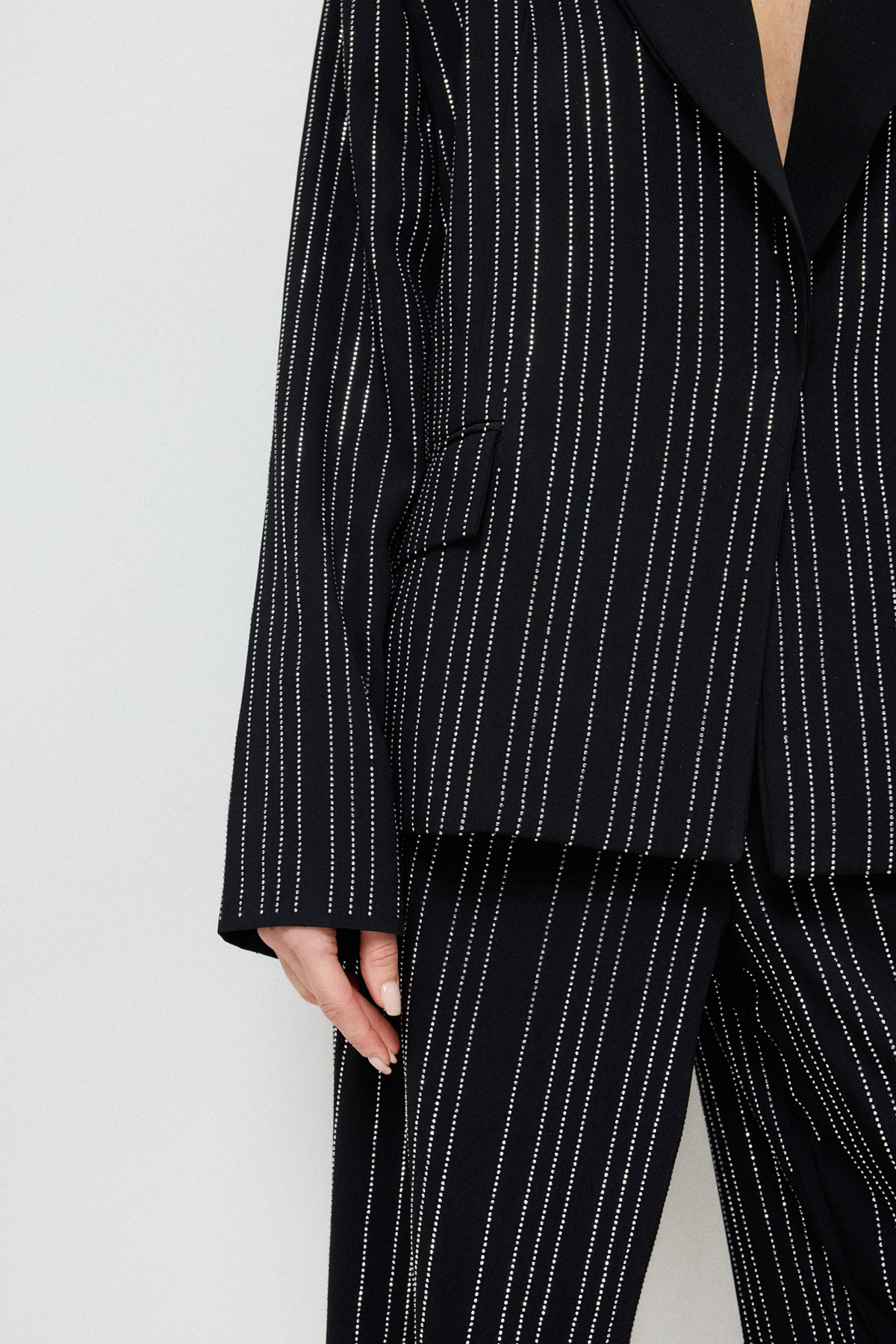 Taşlı Şerit Detaylı Blazer Siyah Kadın Ceket