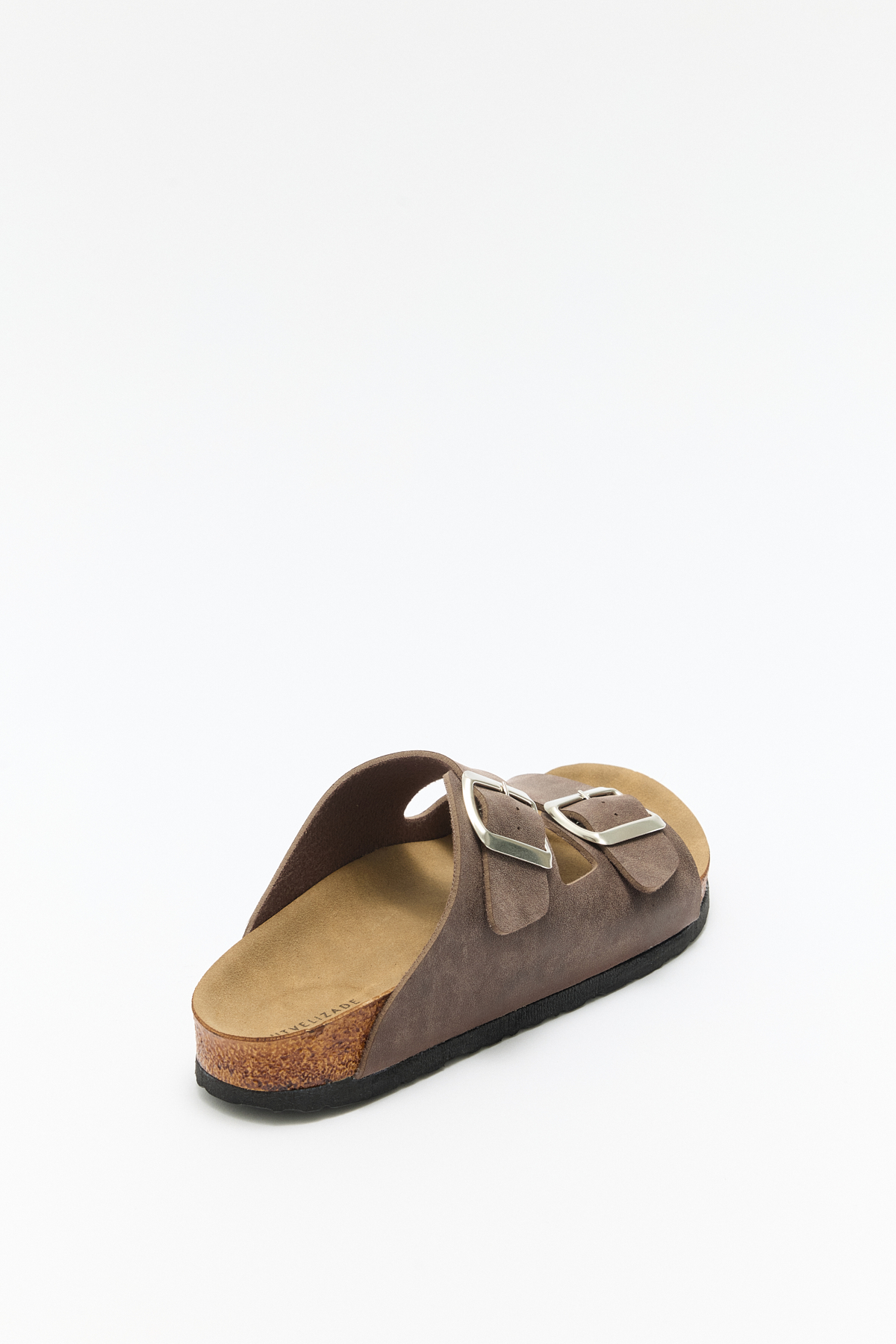 Tokalı Çift Bantlı Süet Acı Kahve Süet Kadın Terlik