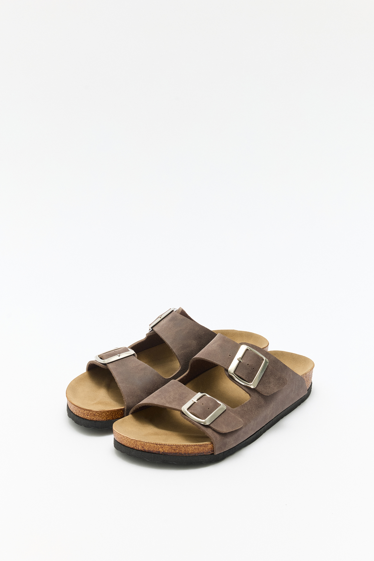 Tokalı Çift Bantlı Süet Acı Kahve Süet Kadın Terlik