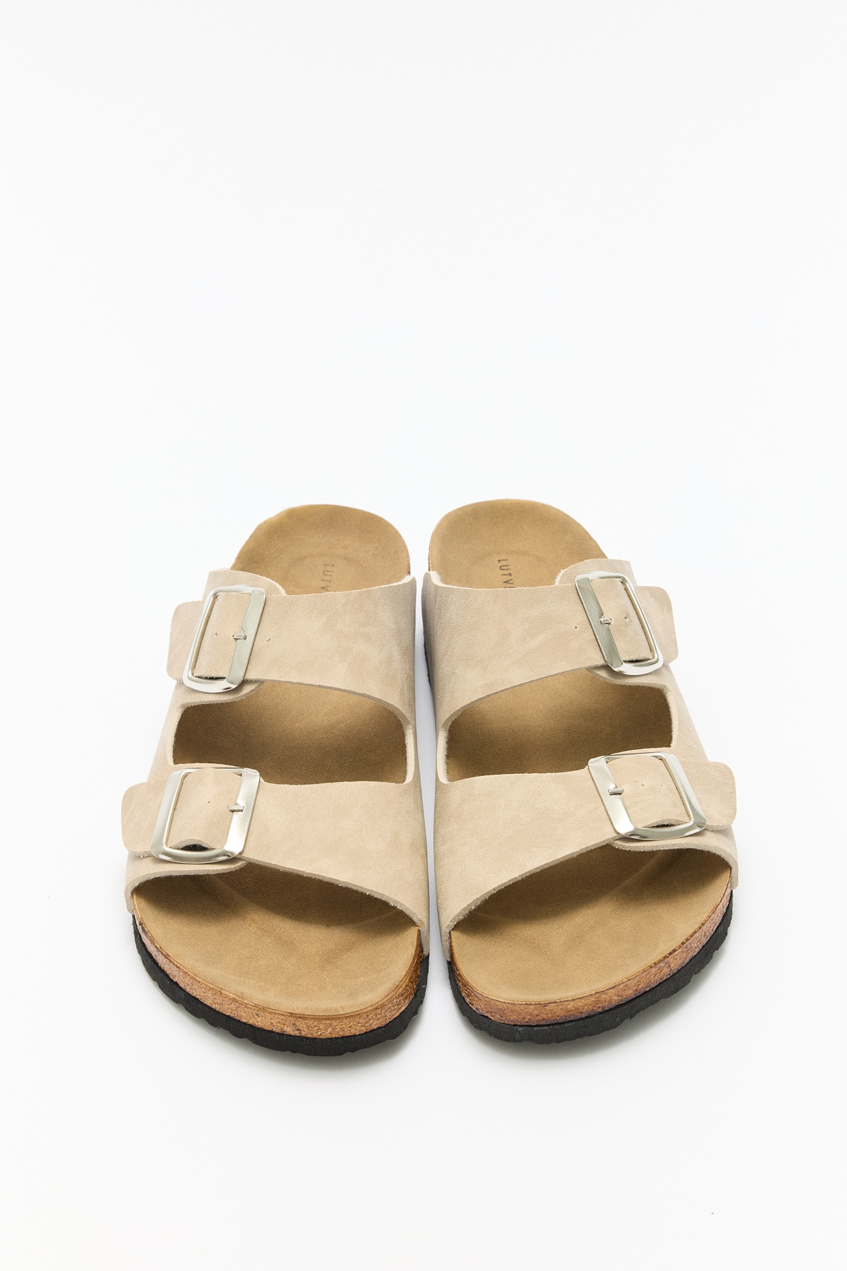 Tokalı Çift Bantlı Süet Bej Süet Kadın Terlik