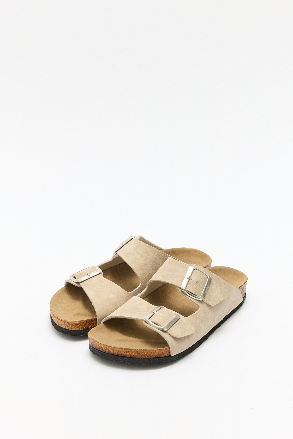 Tokalı Çift Bantlı Süet Bej Süet Kadın Terlik