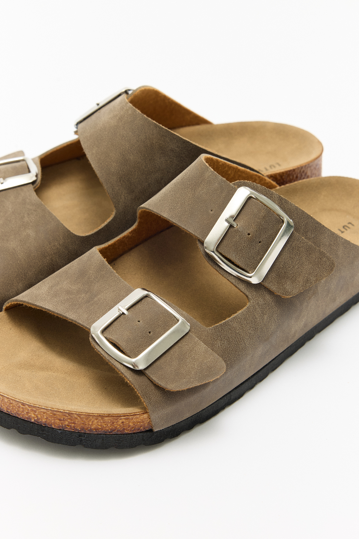 Tokalı Çift Bantlı Süet Vizon Süet Kadın Terlik