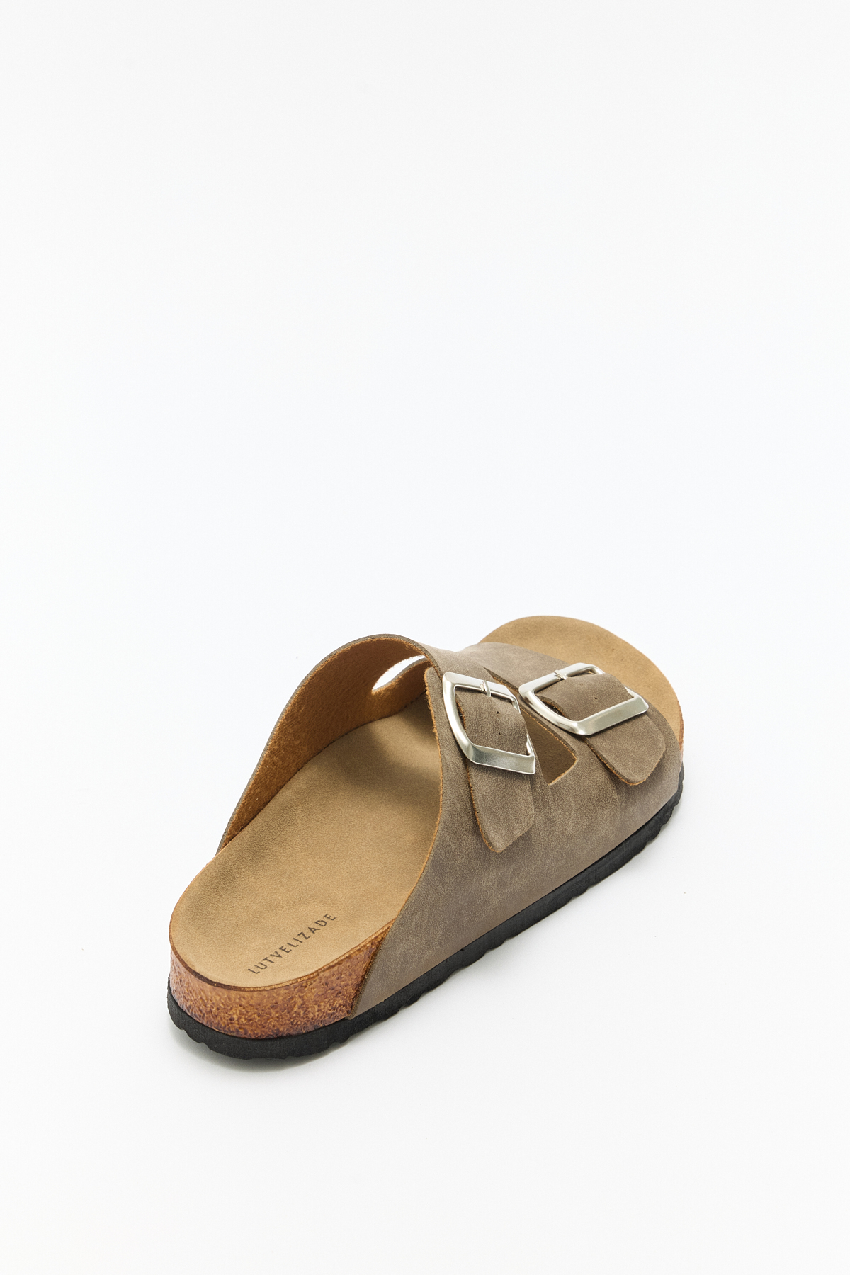 Tokalı Çift Bantlı Süet Vizon Süet Kadın Terlik