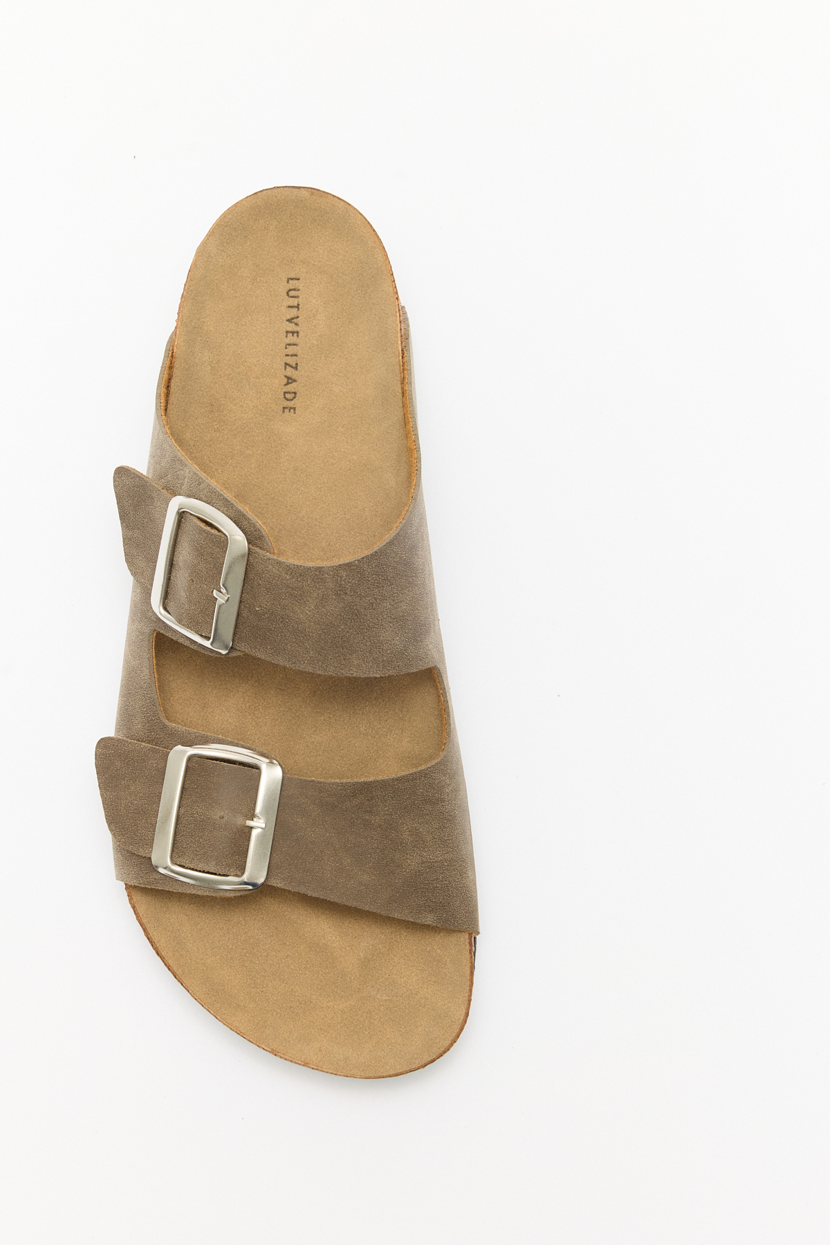 Tokalı Çift Bantlı Süet Vizon Süet Kadın Terlik