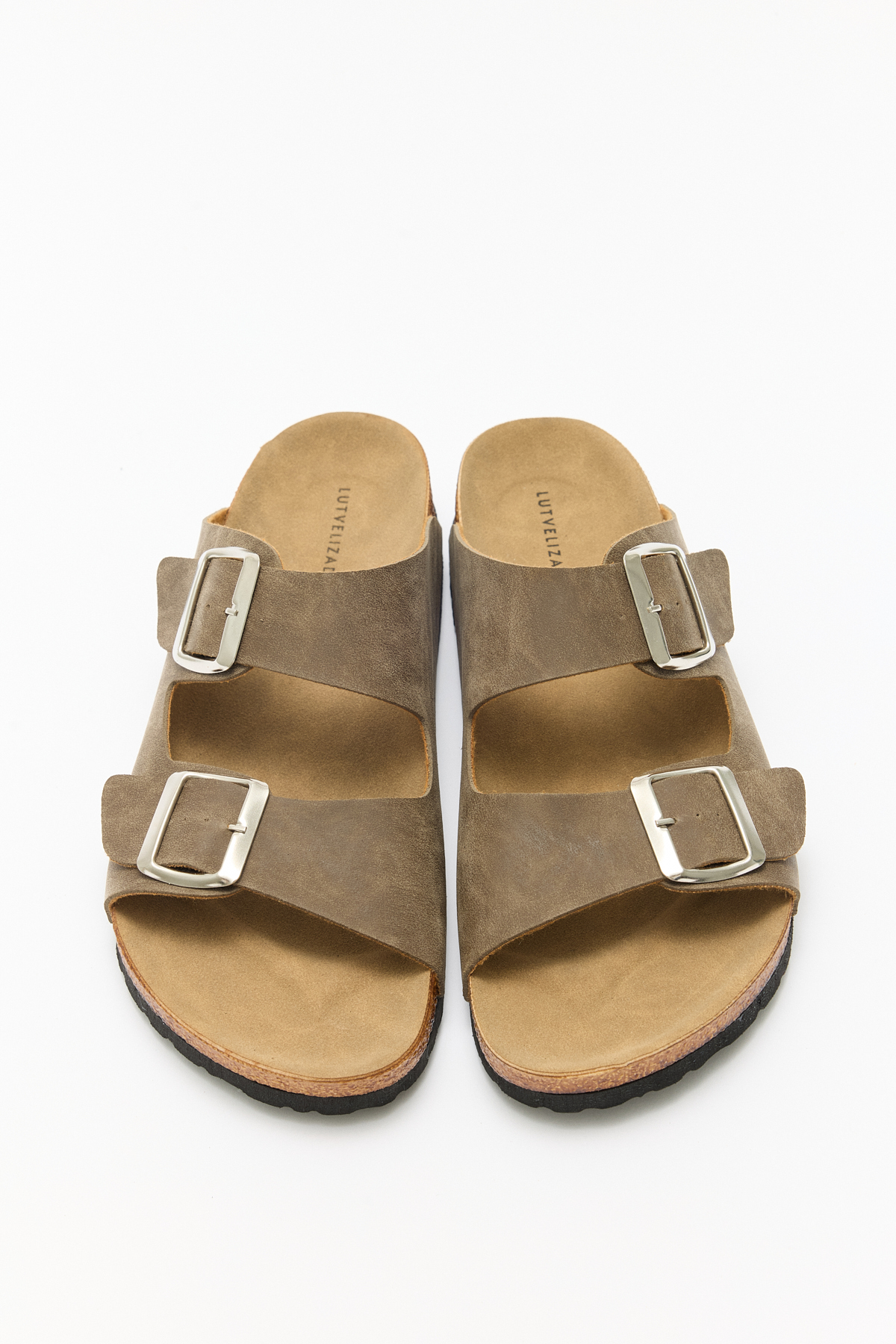 Tokalı Çift Bantlı Süet Vizon Süet Kadın Terlik