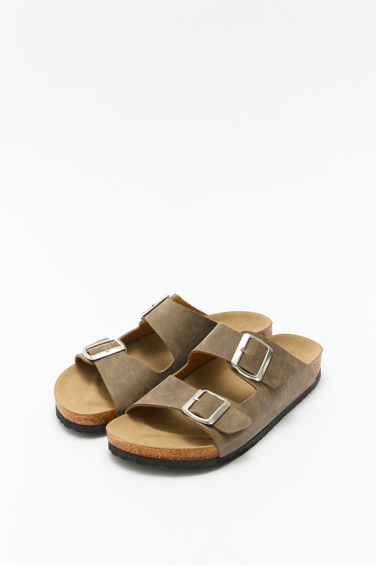 Tokalı Çift Bantlı Süet Vizon Süet Kadın Terlik