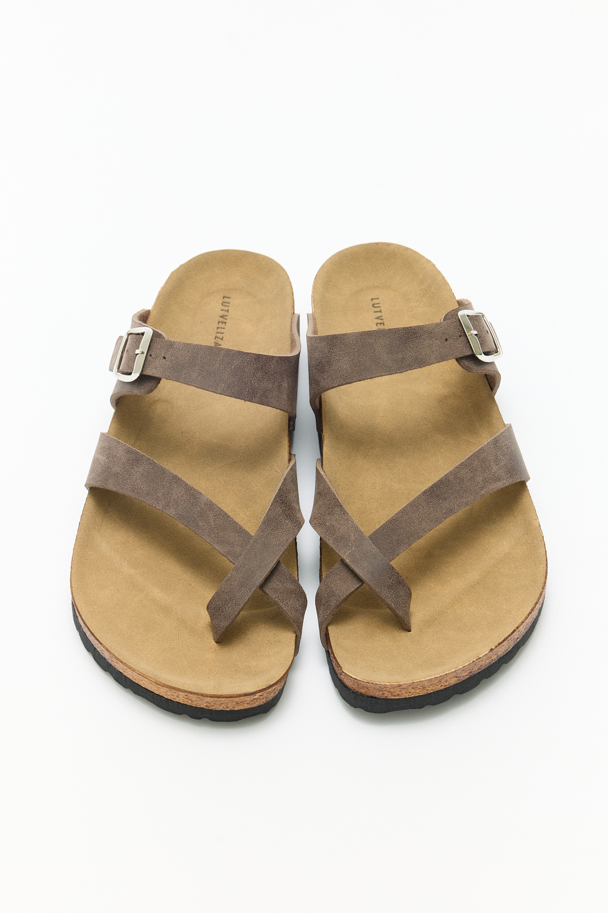 Tokalı Çapraz Bant Acı Kahve Süet Kadın Terlik