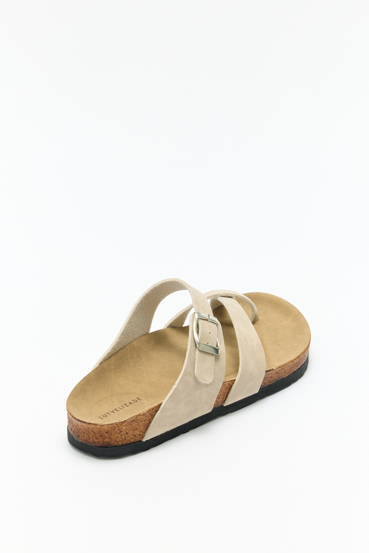 Tokalı Çapraz Bant Bej Süet Kadın Terlik