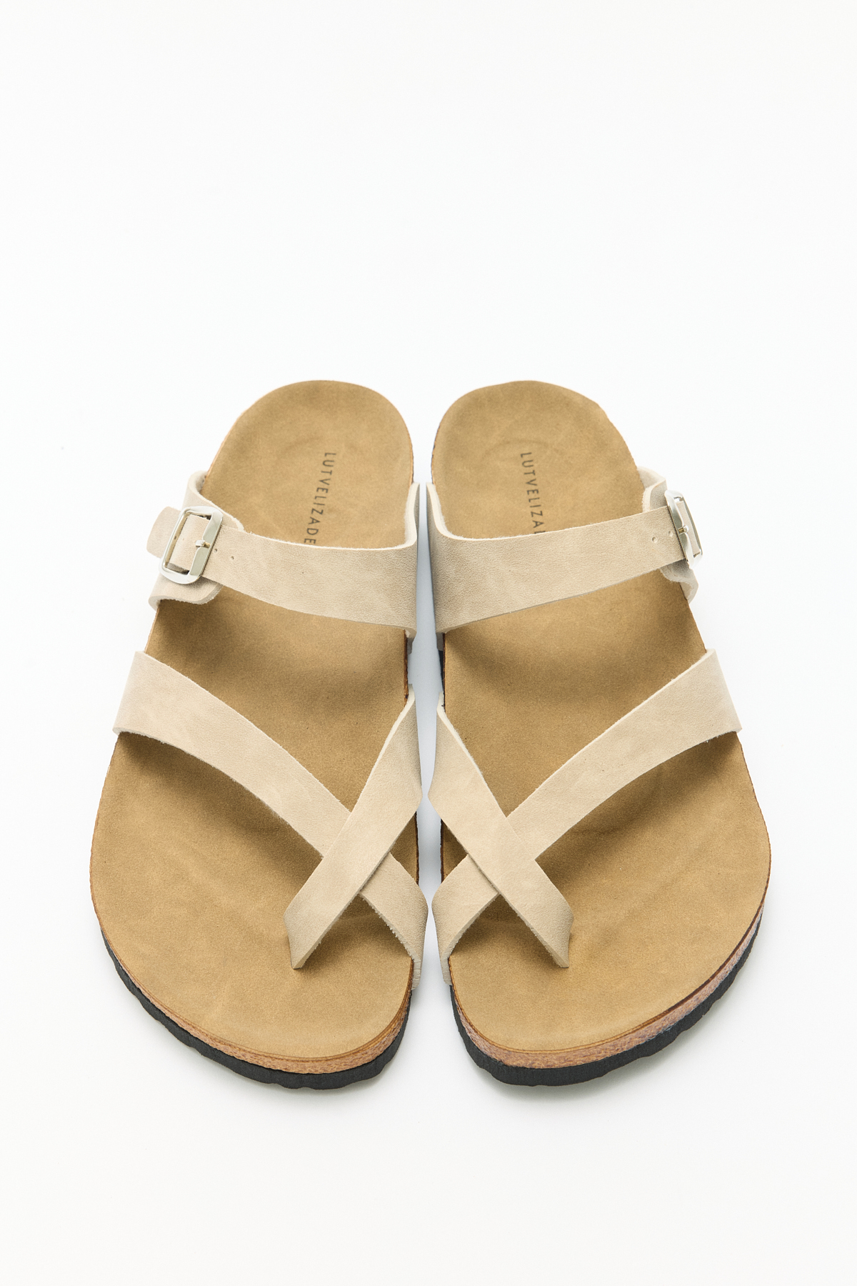 Tokalı Çapraz Bant Bej Süet Kadın Terlik