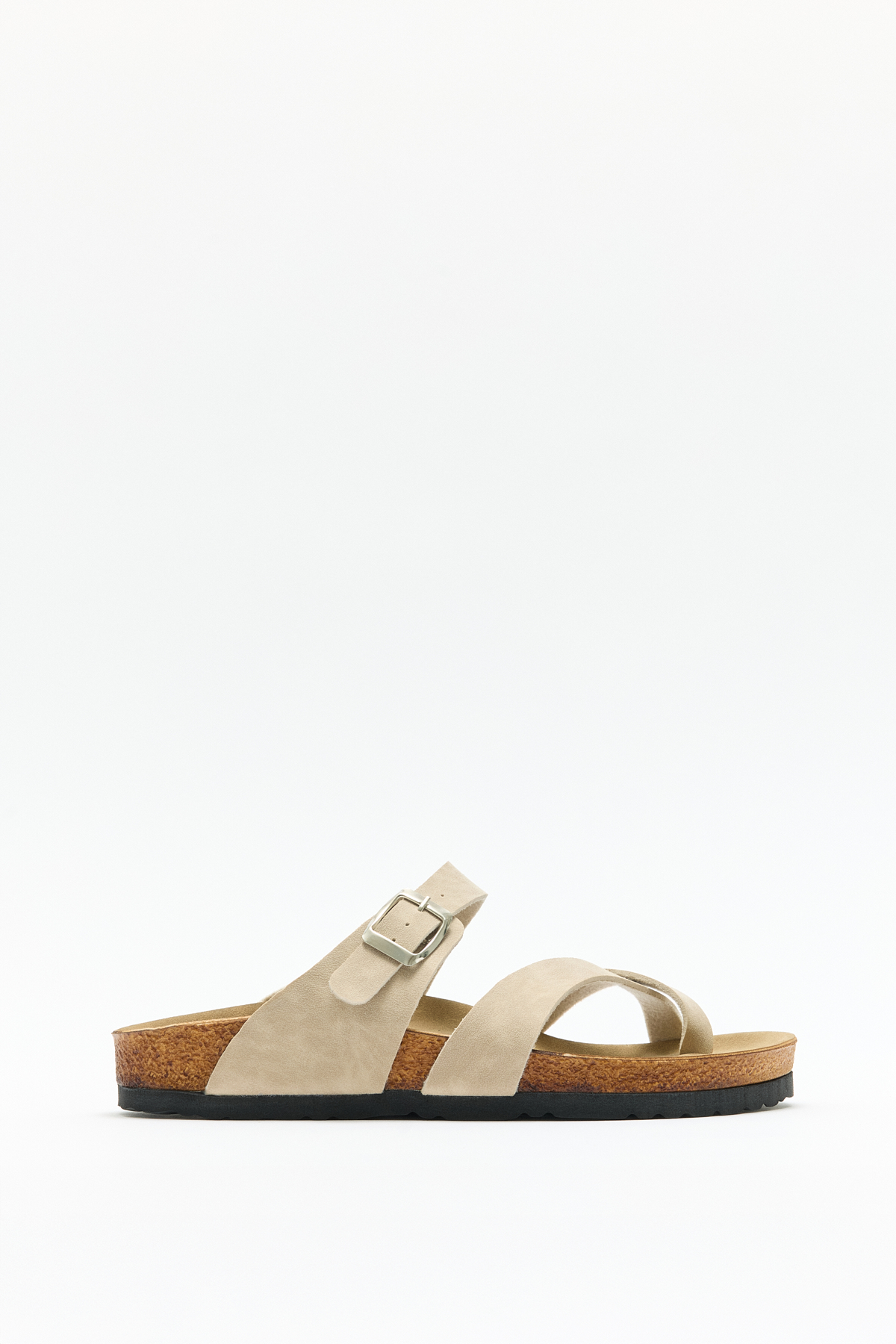 Tokalı Çapraz Bant Bej Süet Kadın Terlik