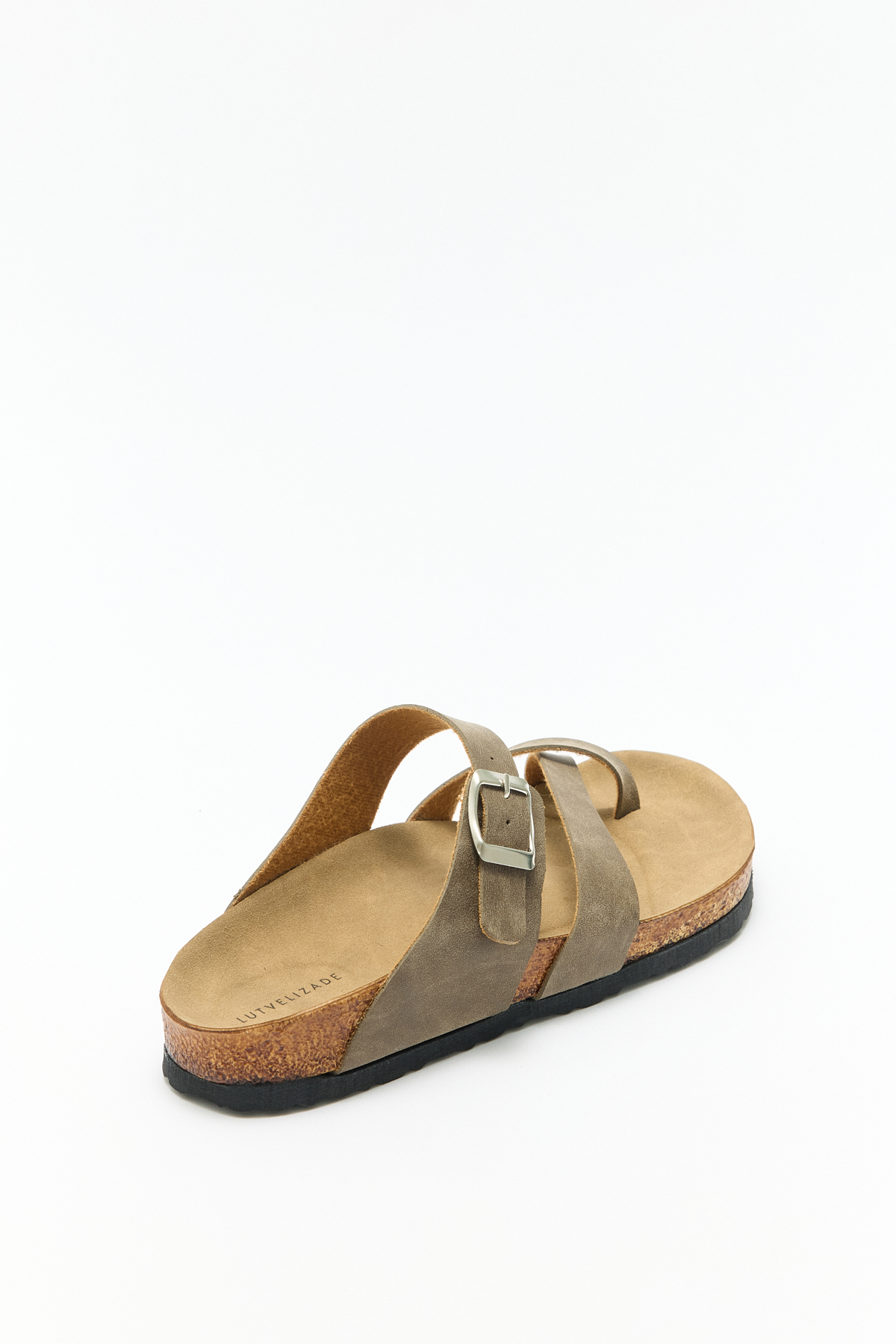 Tokalı Çapraz Bant Vizon Süet Kadın Terlik