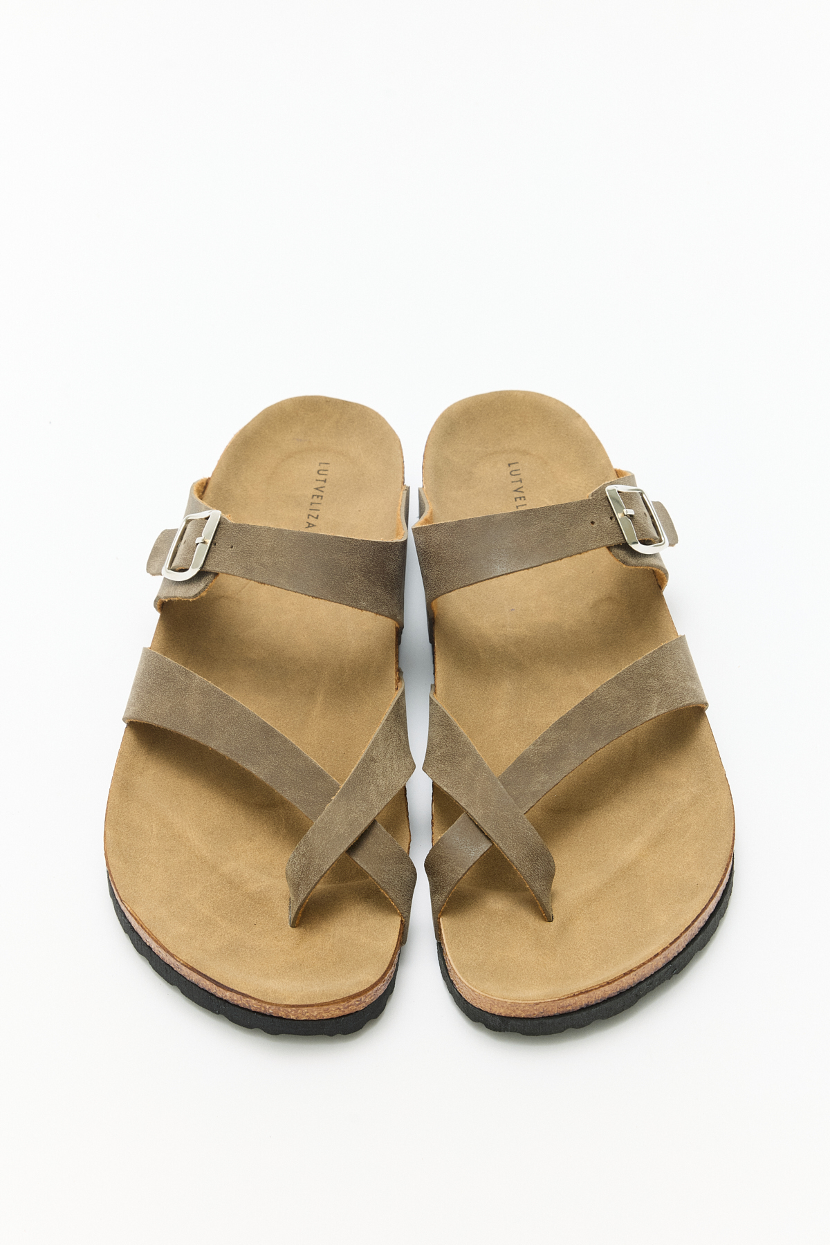 Tokalı Çapraz Bant Vizon Süet Kadın Terlik