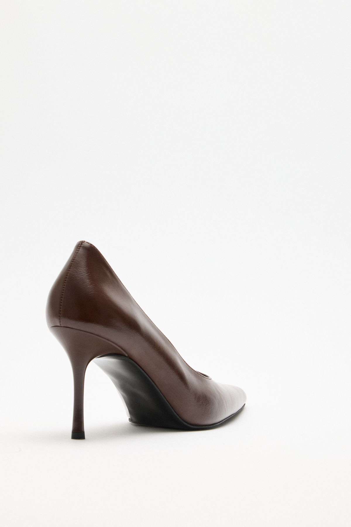 Deri Görünümlü Sivri Burun Stiletto Acı Kahve Kadın Topuklu