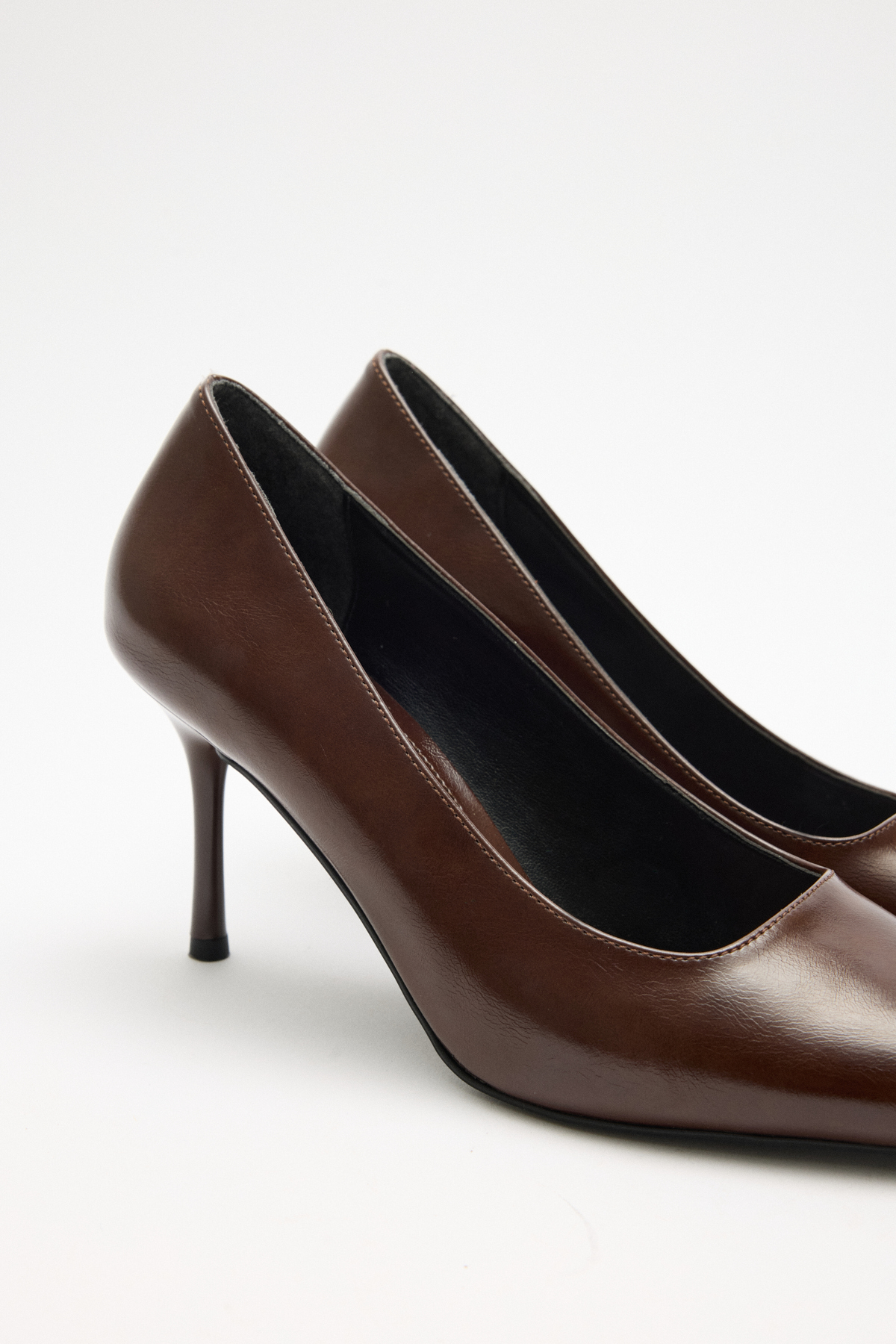 Deri Görünümlü Sivri Burun Stiletto Acı Kahve Kadın Topuklu