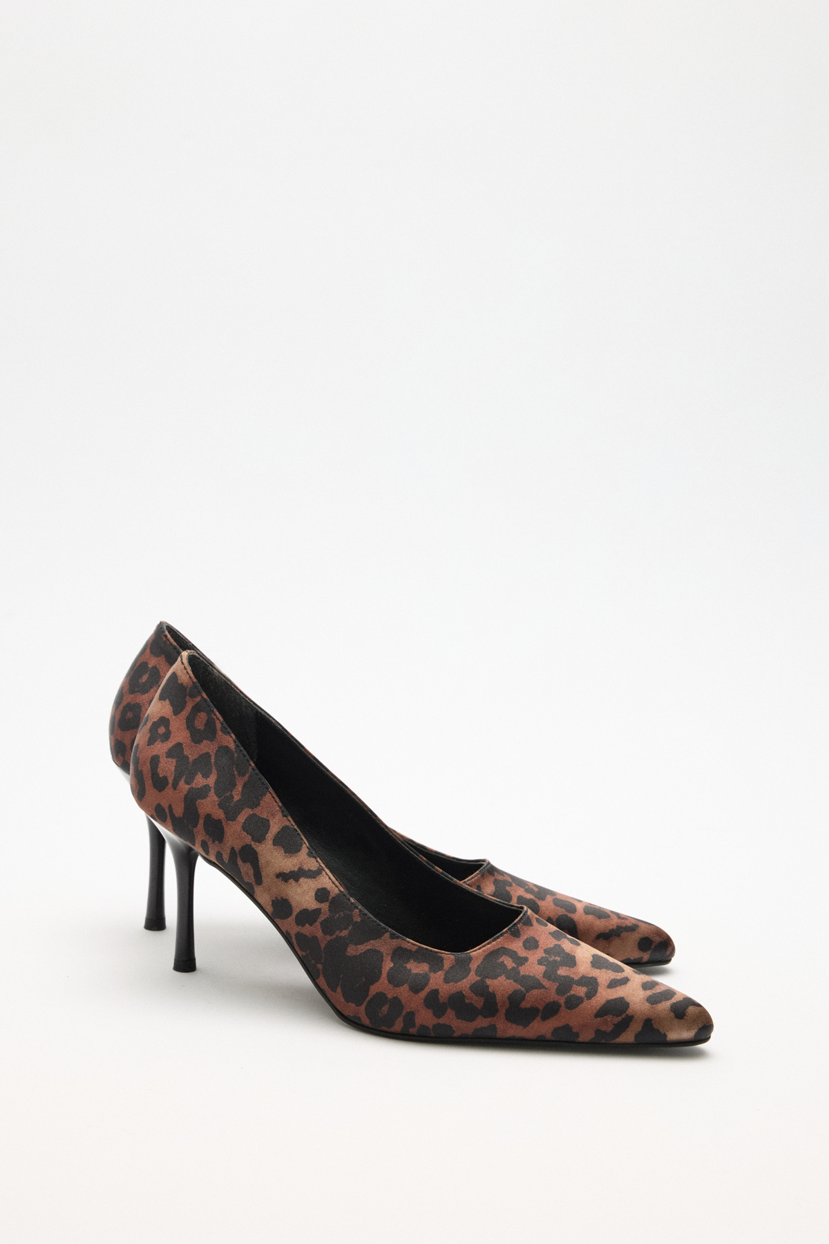 Deri Görünümlü Sivri Burun Stiletto Leopar Kadın Topuklu