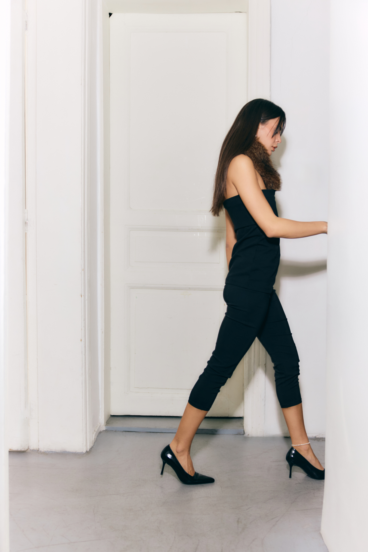 Deri Görünümlü Sivri Burun Stiletto Siyah Kadın Topuklu