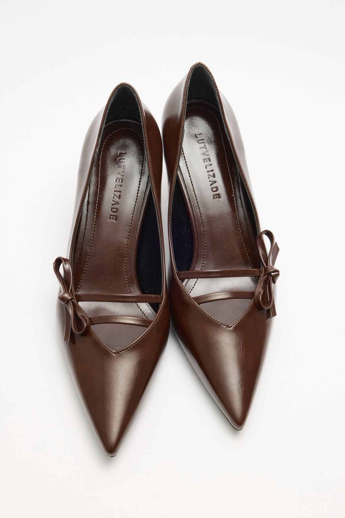 Sivri Burun Kurdele Detaylı Acı Kahve Kadın Topuklu