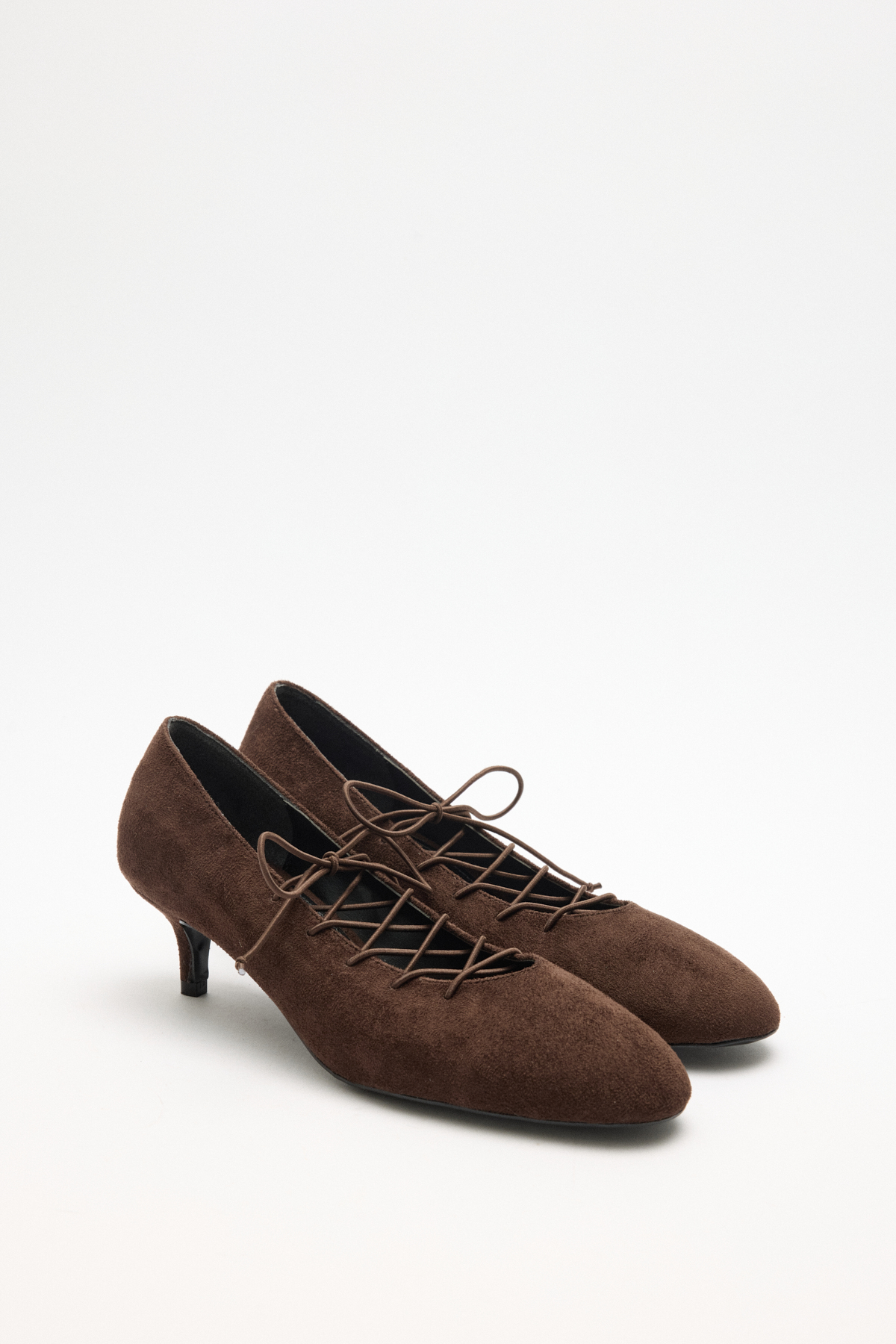 Bağcık Detaylı Kısa Topuklu Acı Kahve Süet Kadın Topuklu