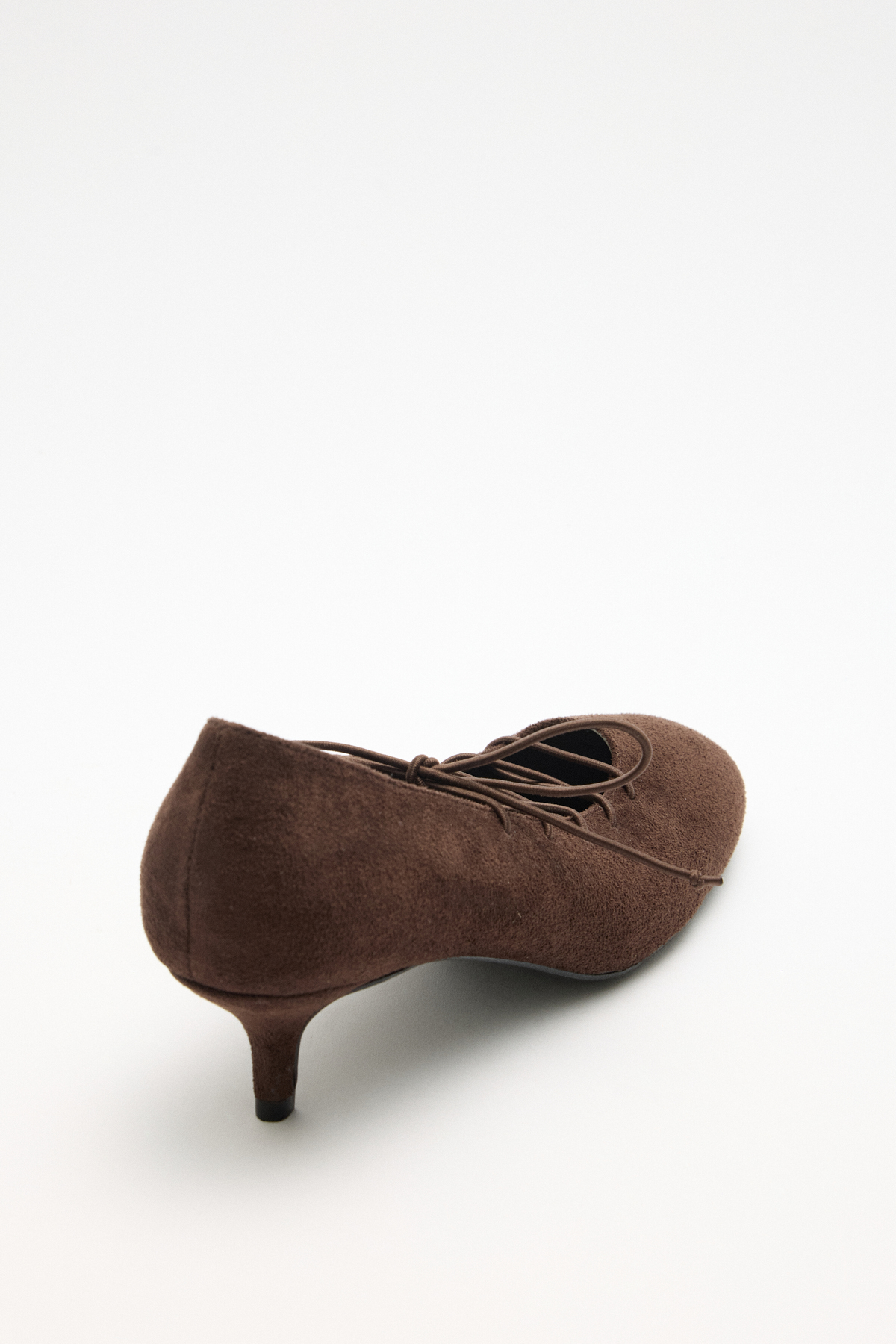 Bağcık Detaylı Kısa Topuklu Acı Kahve Süet Kadın Topuklu