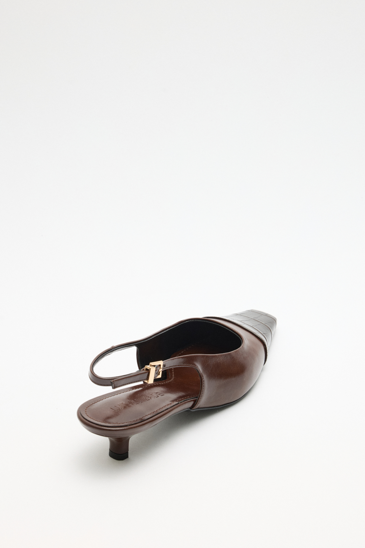 Küt Burun Deri Görünümlü Acı Kahve Kadın Topuklu