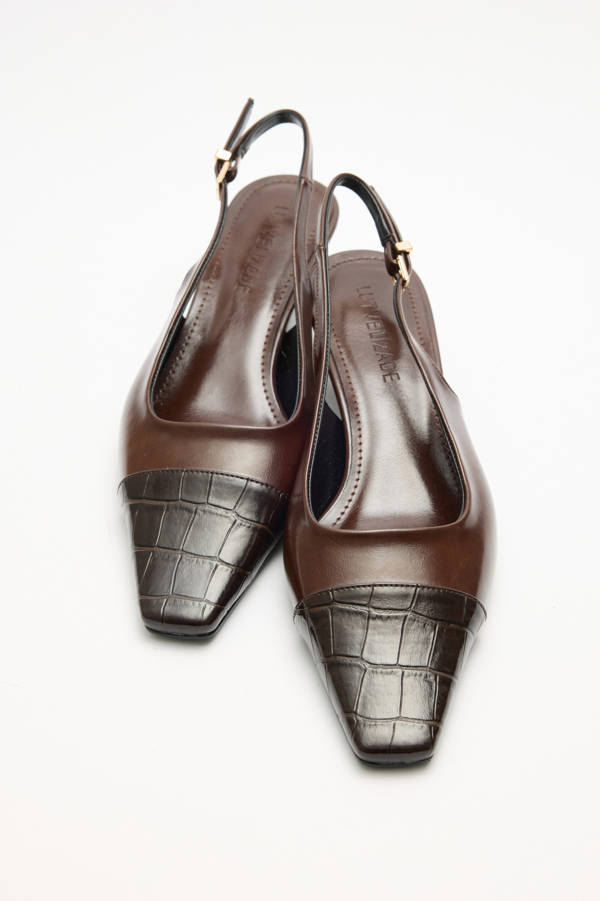 Küt Burun Deri Görünümlü Acı Kahve Kadın Topuklu