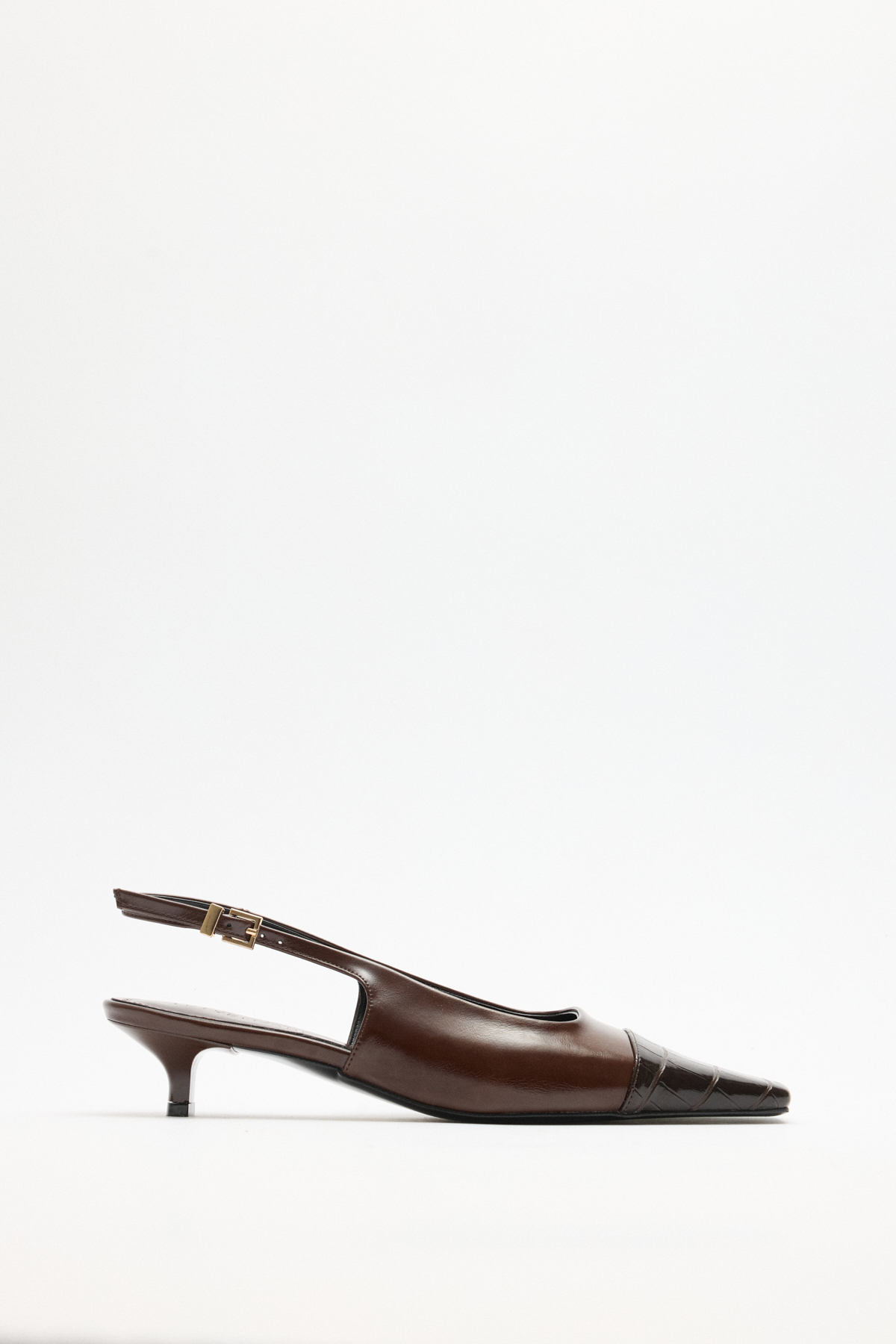 Küt Burun Deri Görünümlü Acı Kahve Kadın Topuklu