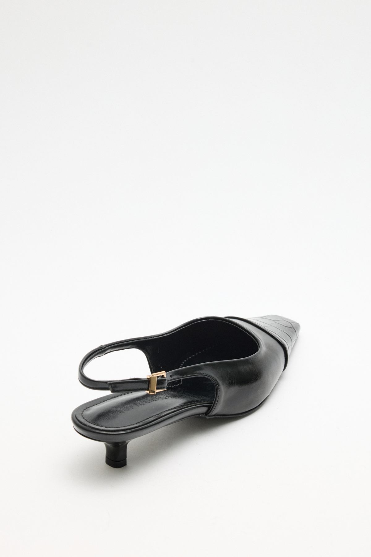 Küt Burun Deri Görünümlü Siyah Kadın Topuklu