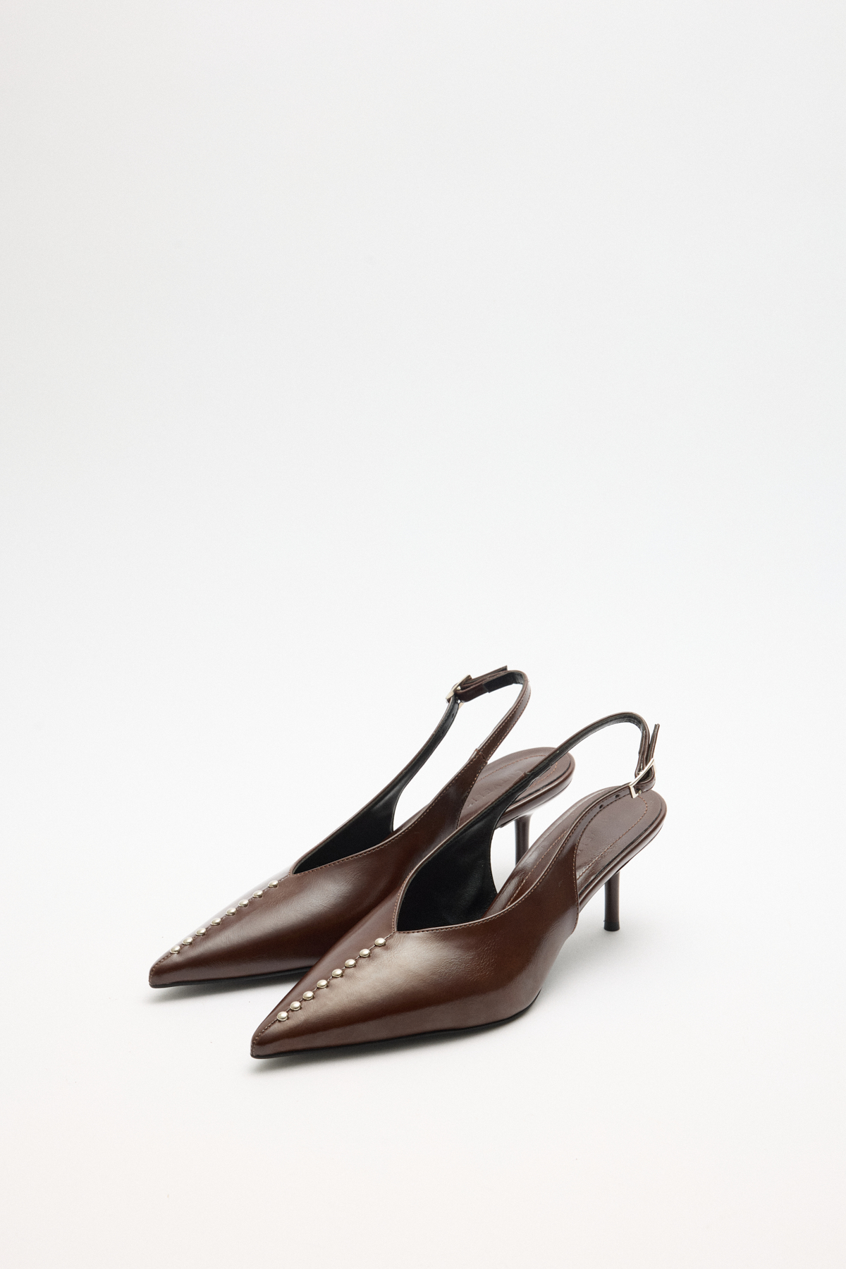 Sivri Burun Taş Detaylı Acı Kahve Kadın Topuklu