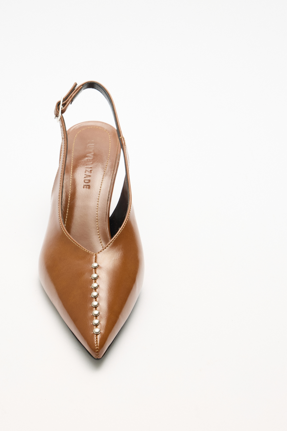 Sivri Burun Taş Detaylı Karamel Kadın Topuklu