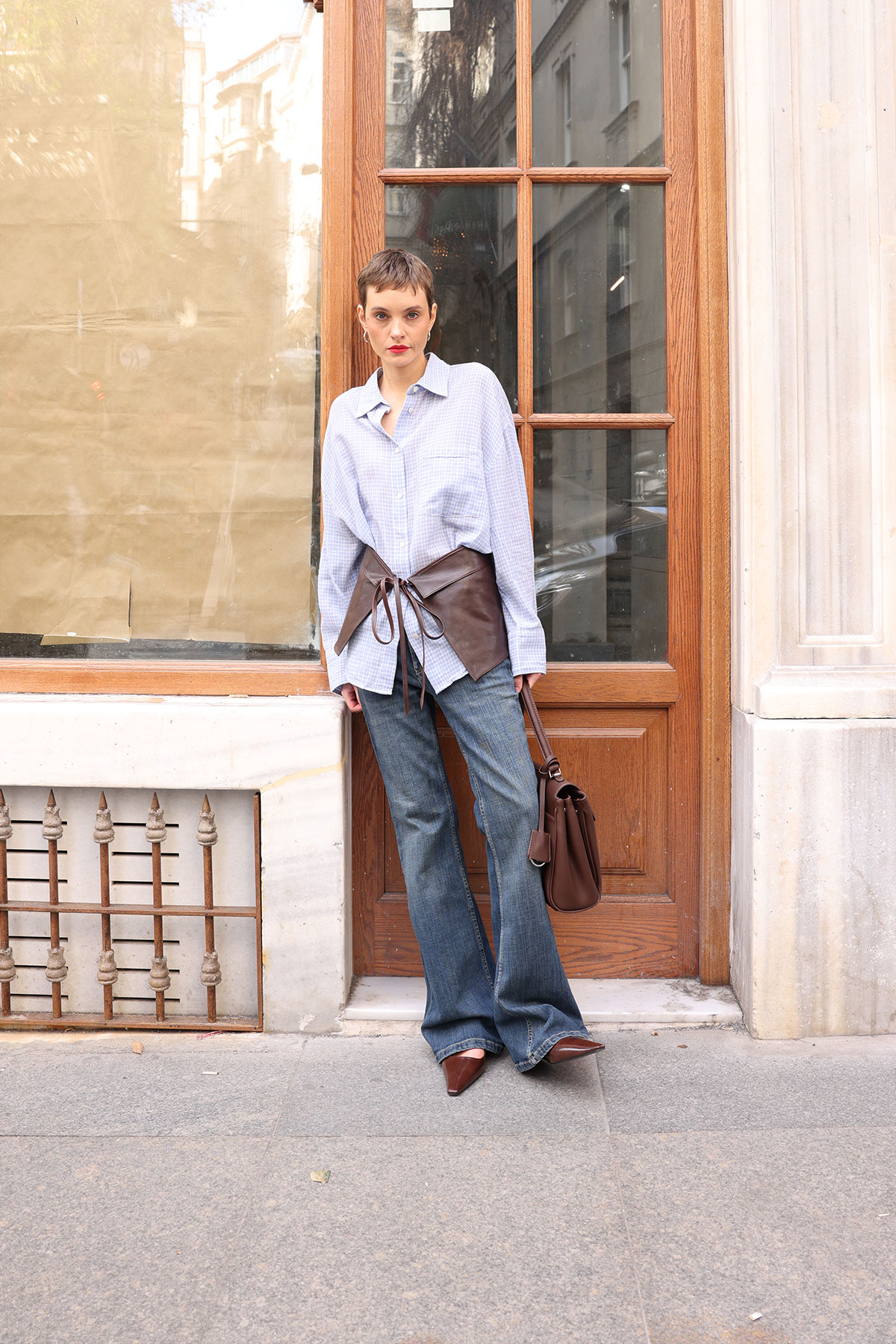 Minimal Küt Burun Acı Kahve Kadın Topuklu