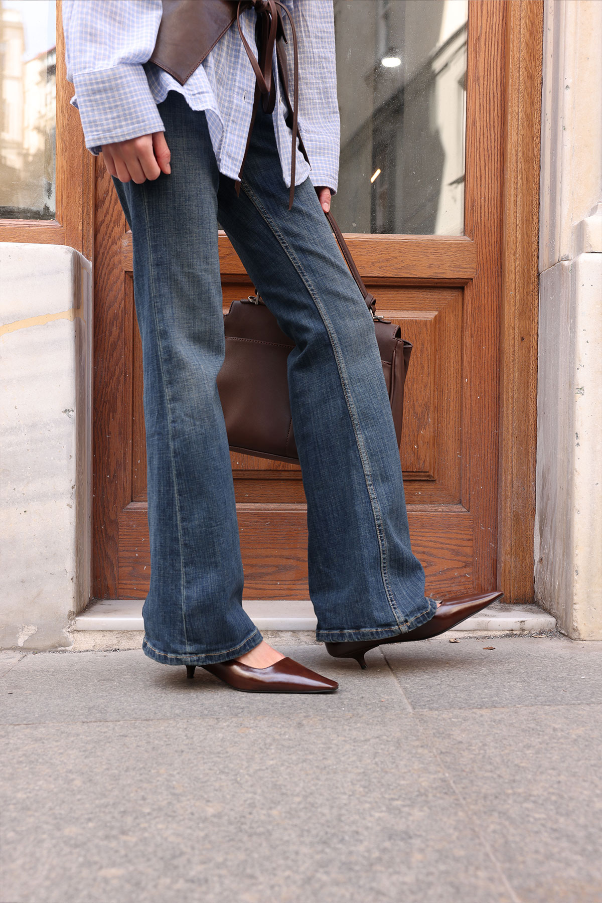 Minimal Küt Burun Acı Kahve Kadın Topuklu