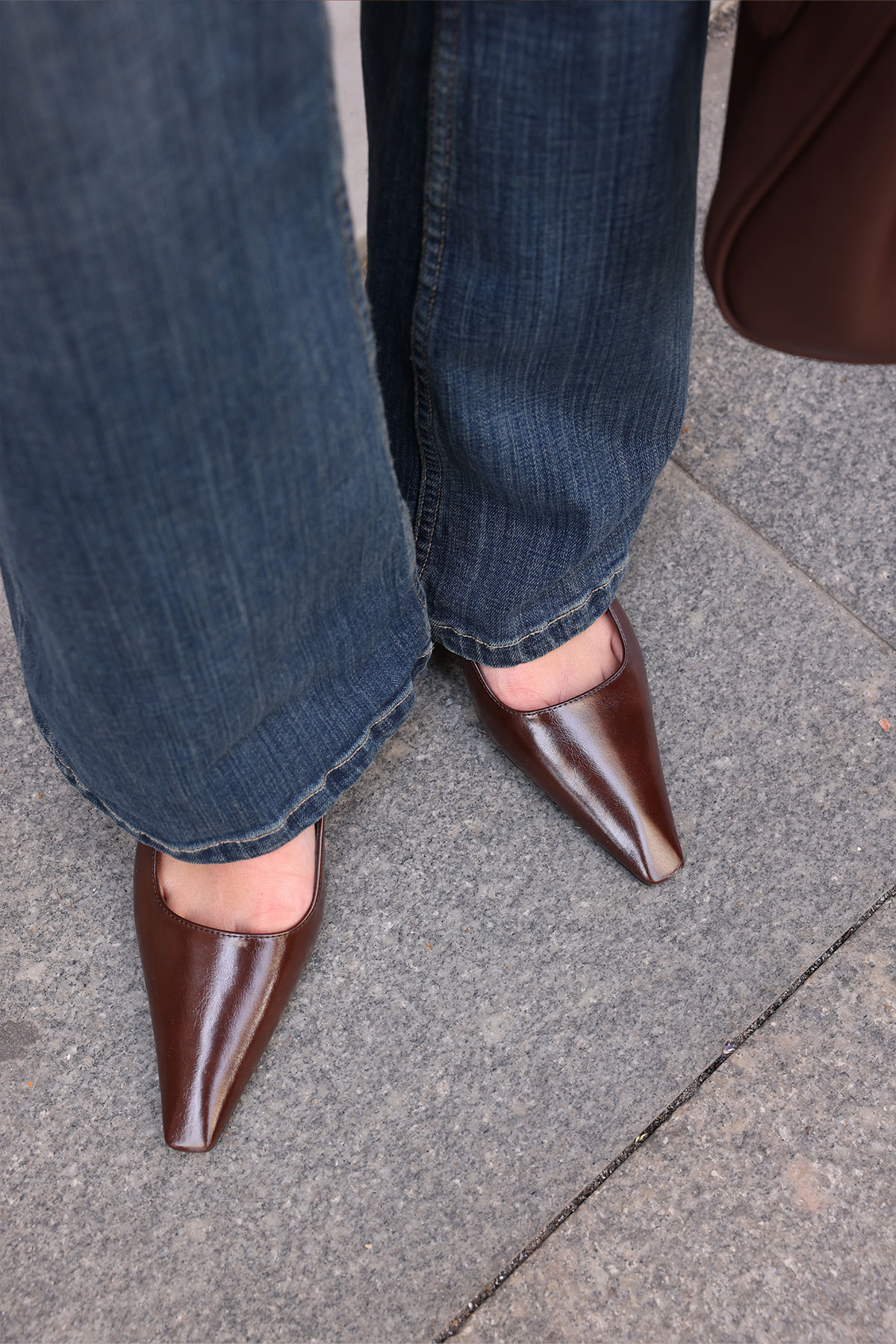 Minimal Küt Burun Acı Kahve Kadın Topuklu
