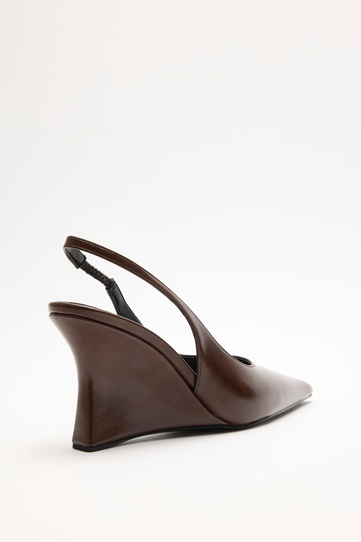 Deri Görünümlü Sivri Burun Dolgu Topuk Acı Kahve Kadın Topuklu