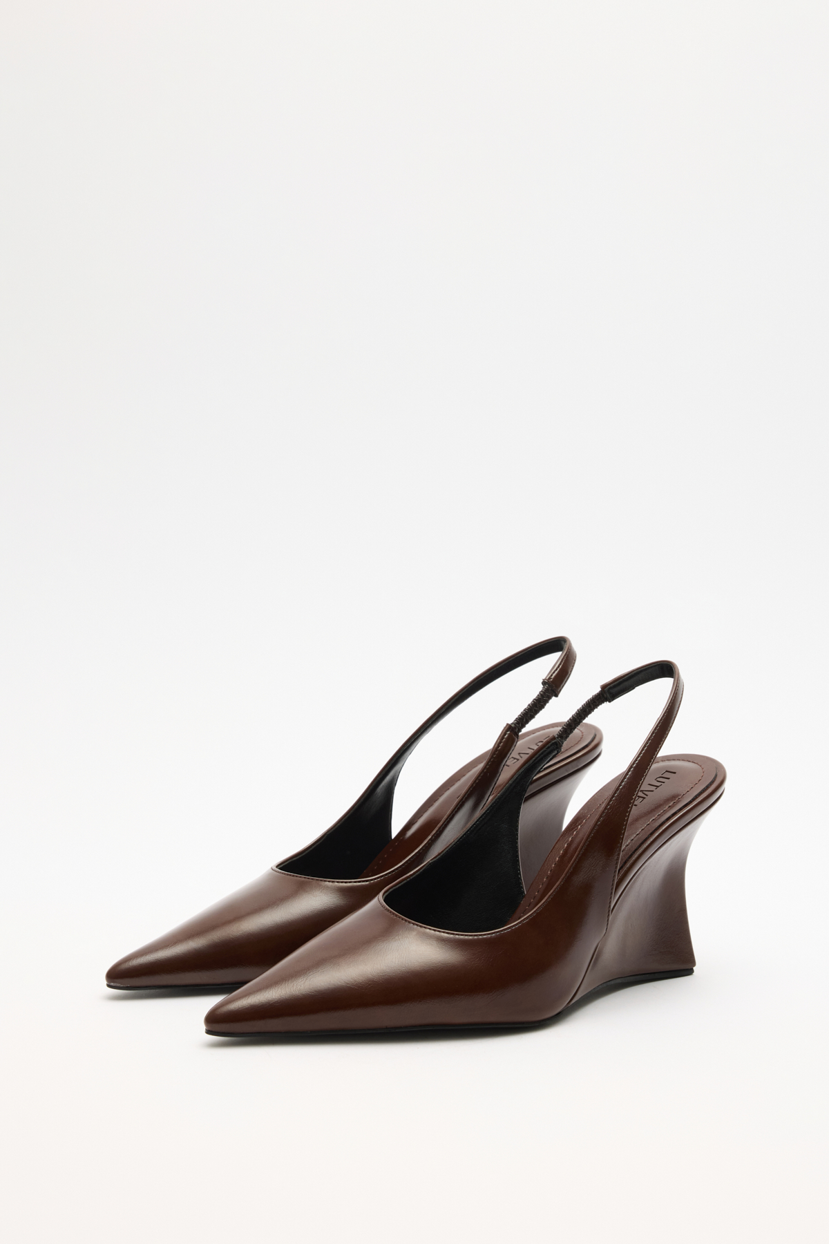 Deri Görünümlü Sivri Burun Dolgu Topuk Acı Kahve Kadın Topuklu
