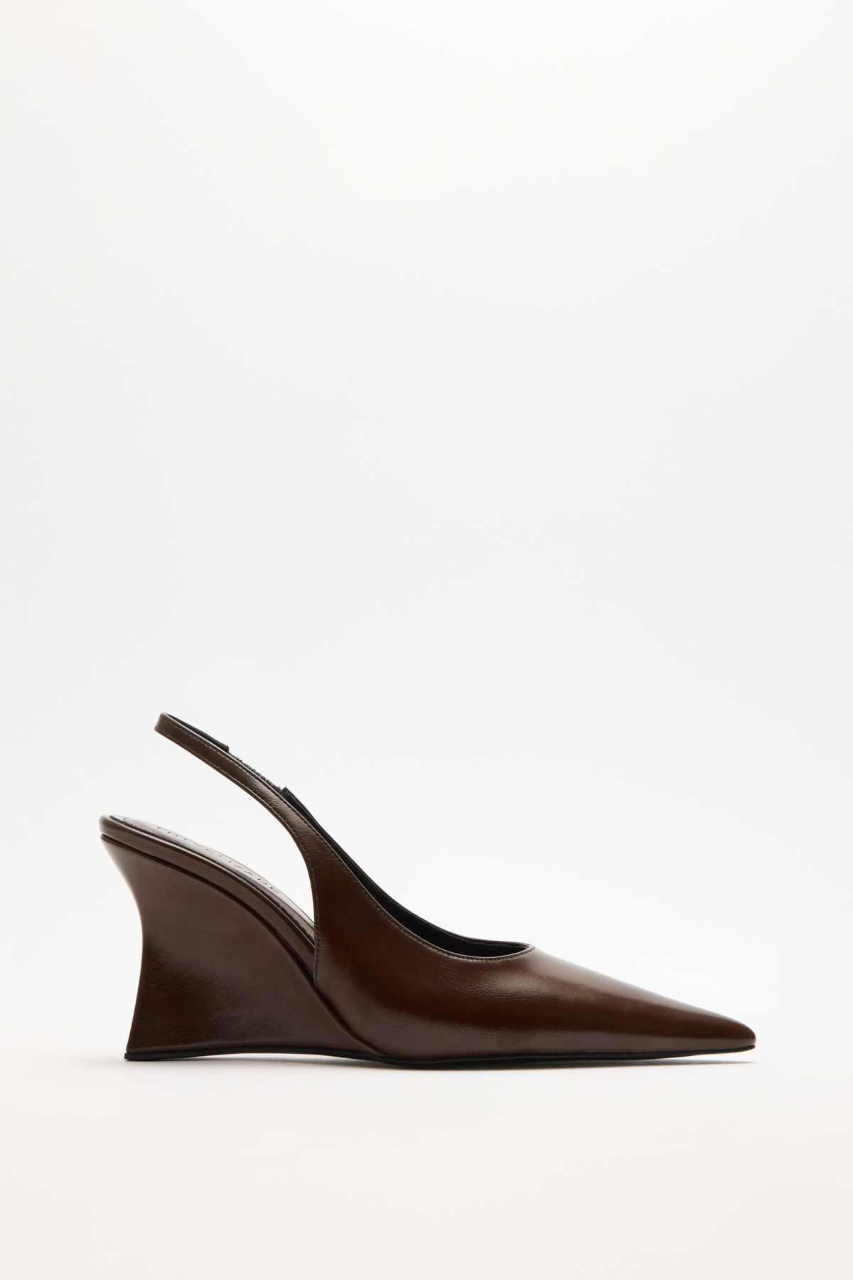 Deri Görünümlü Sivri Burun Dolgu Topuk Acı Kahve Kadın Topuklu