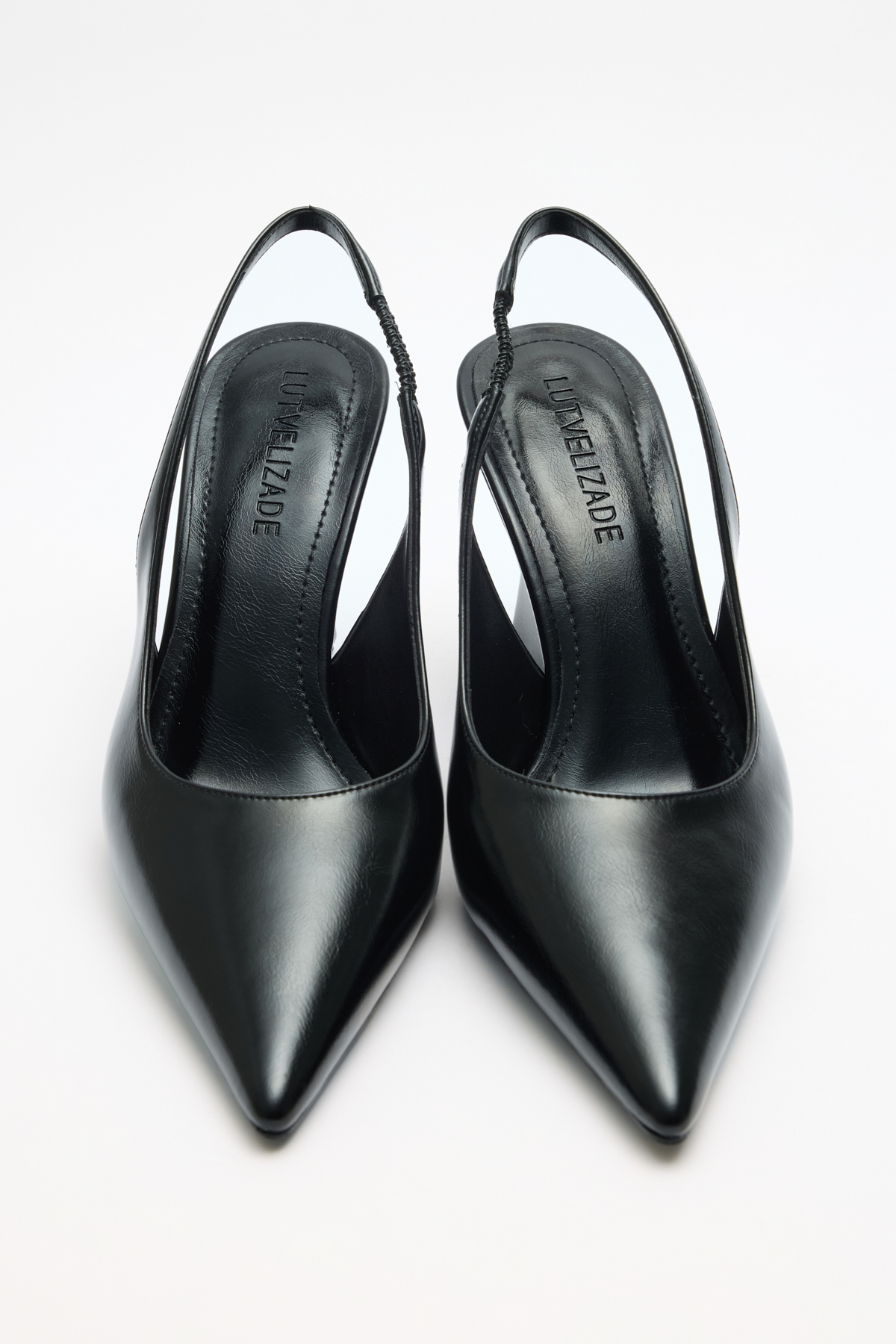 Deri Görünümlü Sivri Burun Dolgu Topuk Siyah Kadın Topuklu